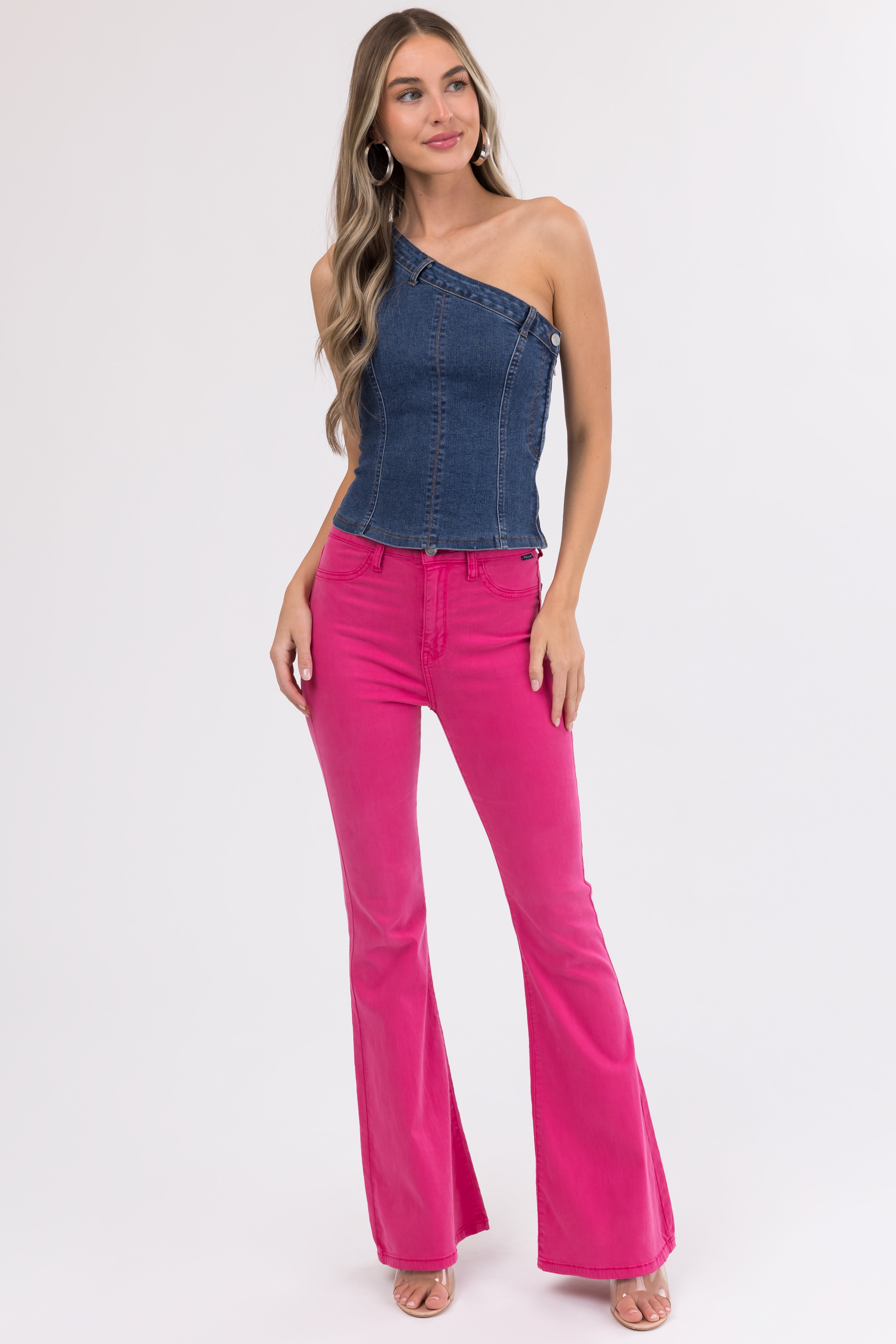Cello Magenta High Rise Flare Leg Jeans-Newayad