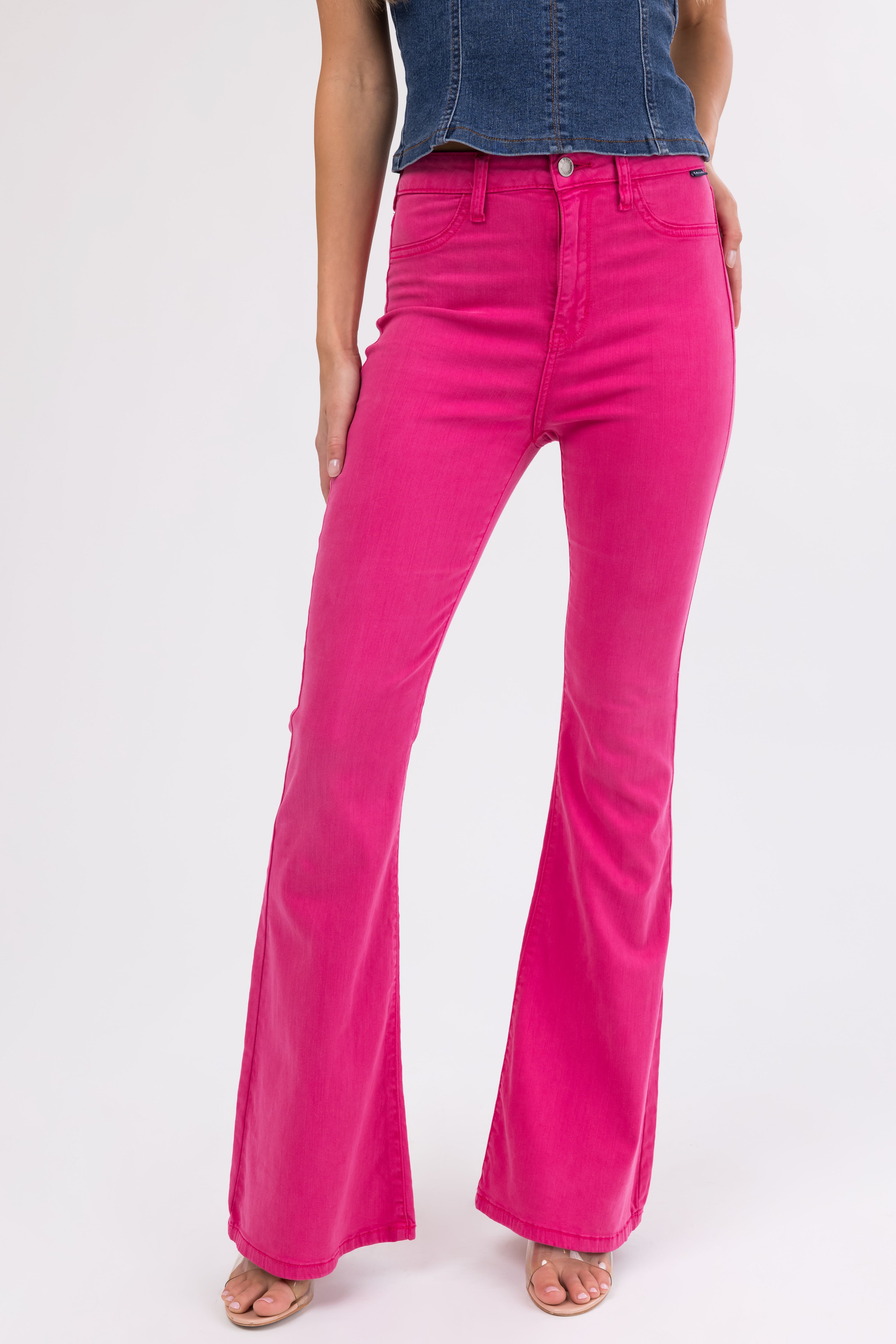 Cello Magenta High Rise Flare Leg Jeans-Newayad