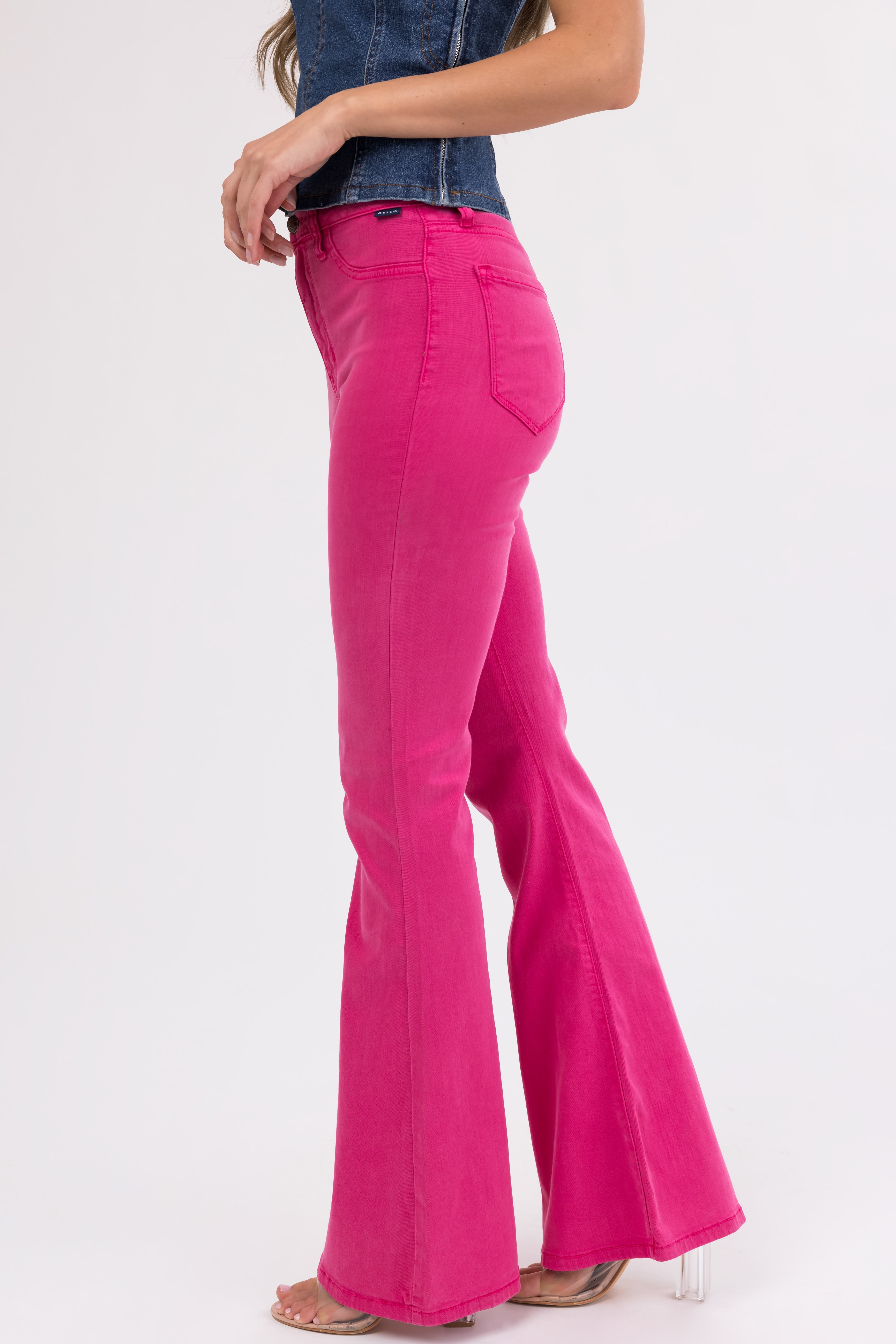 Cello Magenta High Rise Flare Leg Jeans-Newayad
