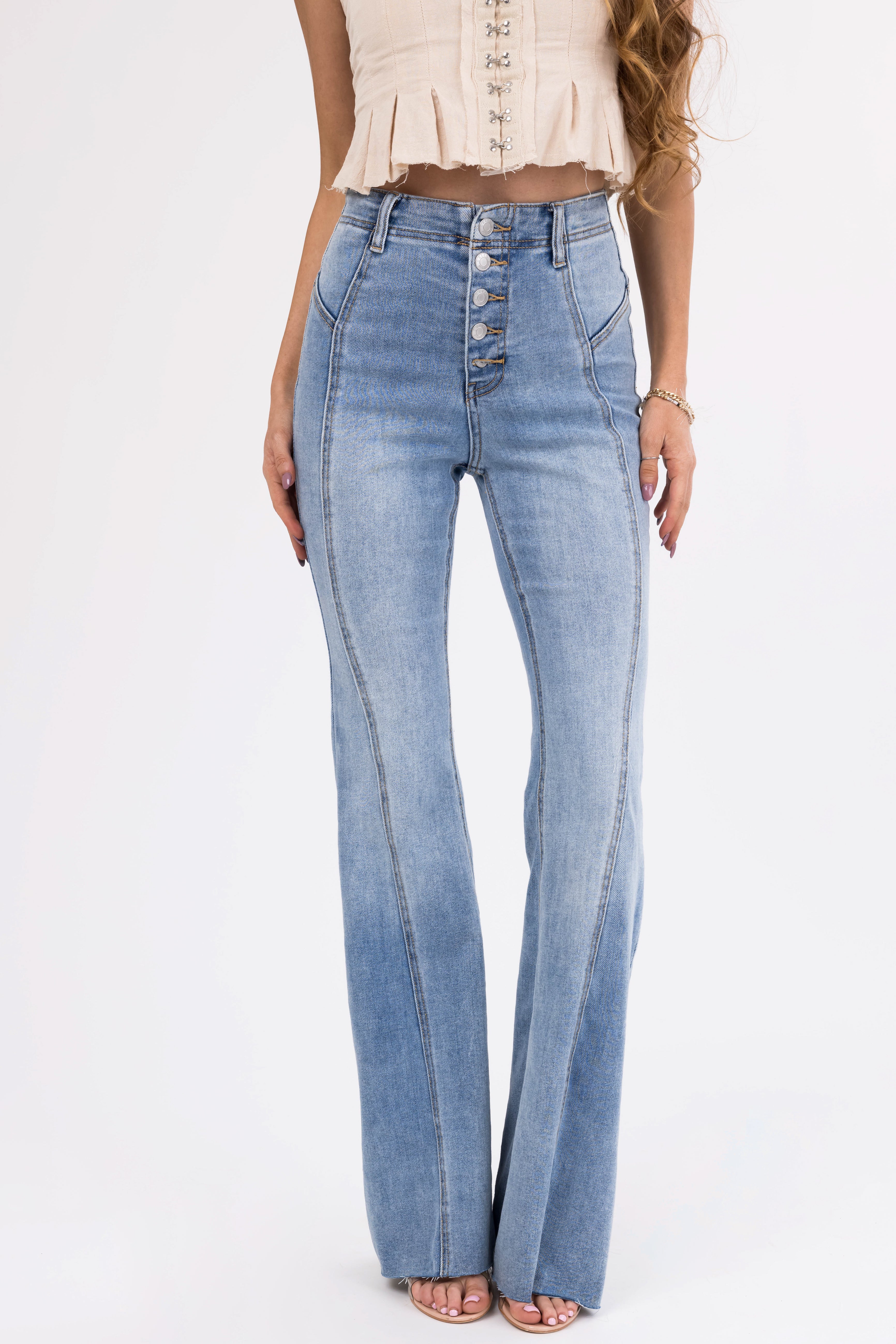 Cello Medium Wash 70s Fit and Flare Jeans-Newayad