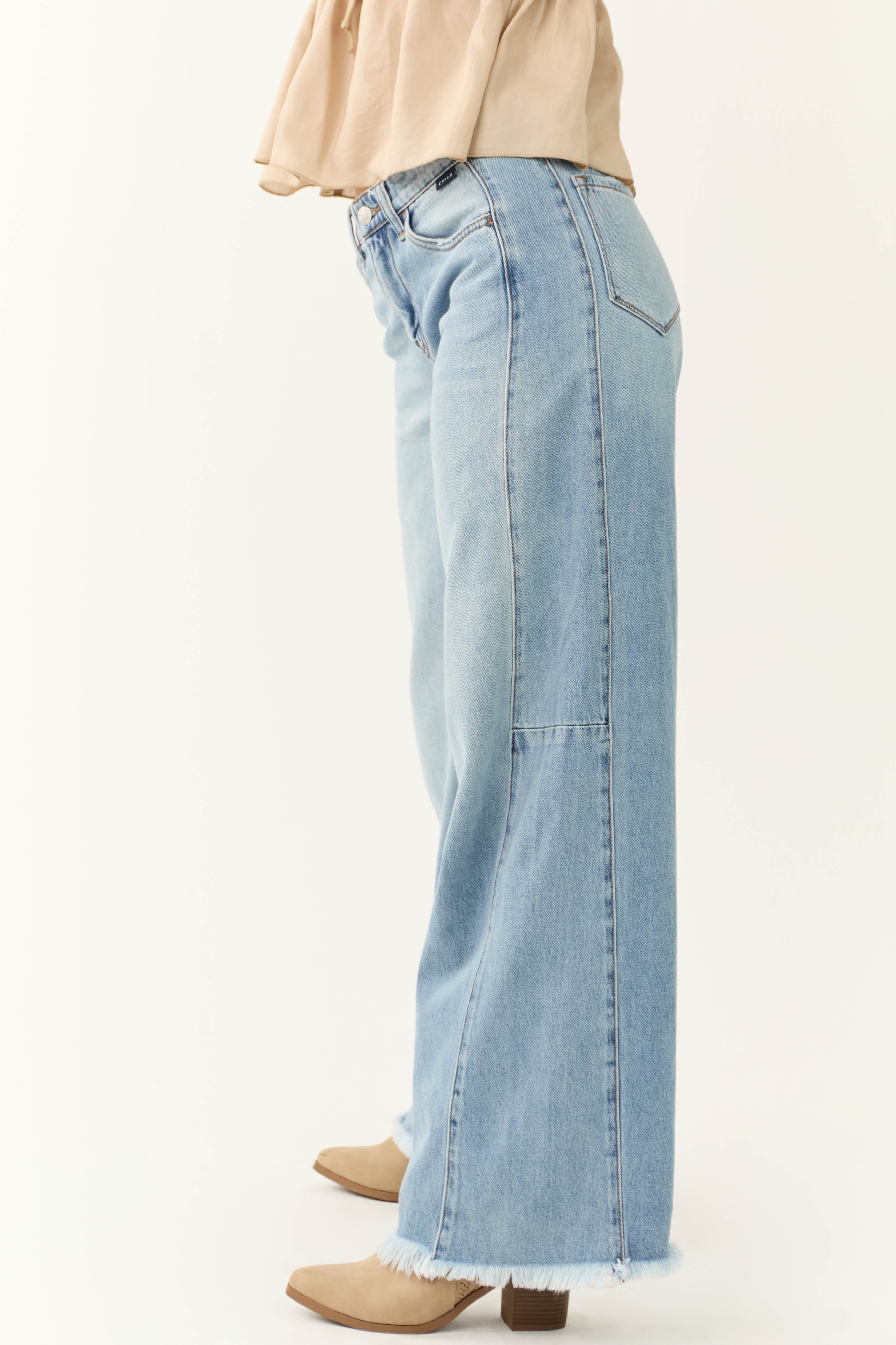 Cello Medium Wash Denim Mid Rise Wide Leg Jeans-Newayad