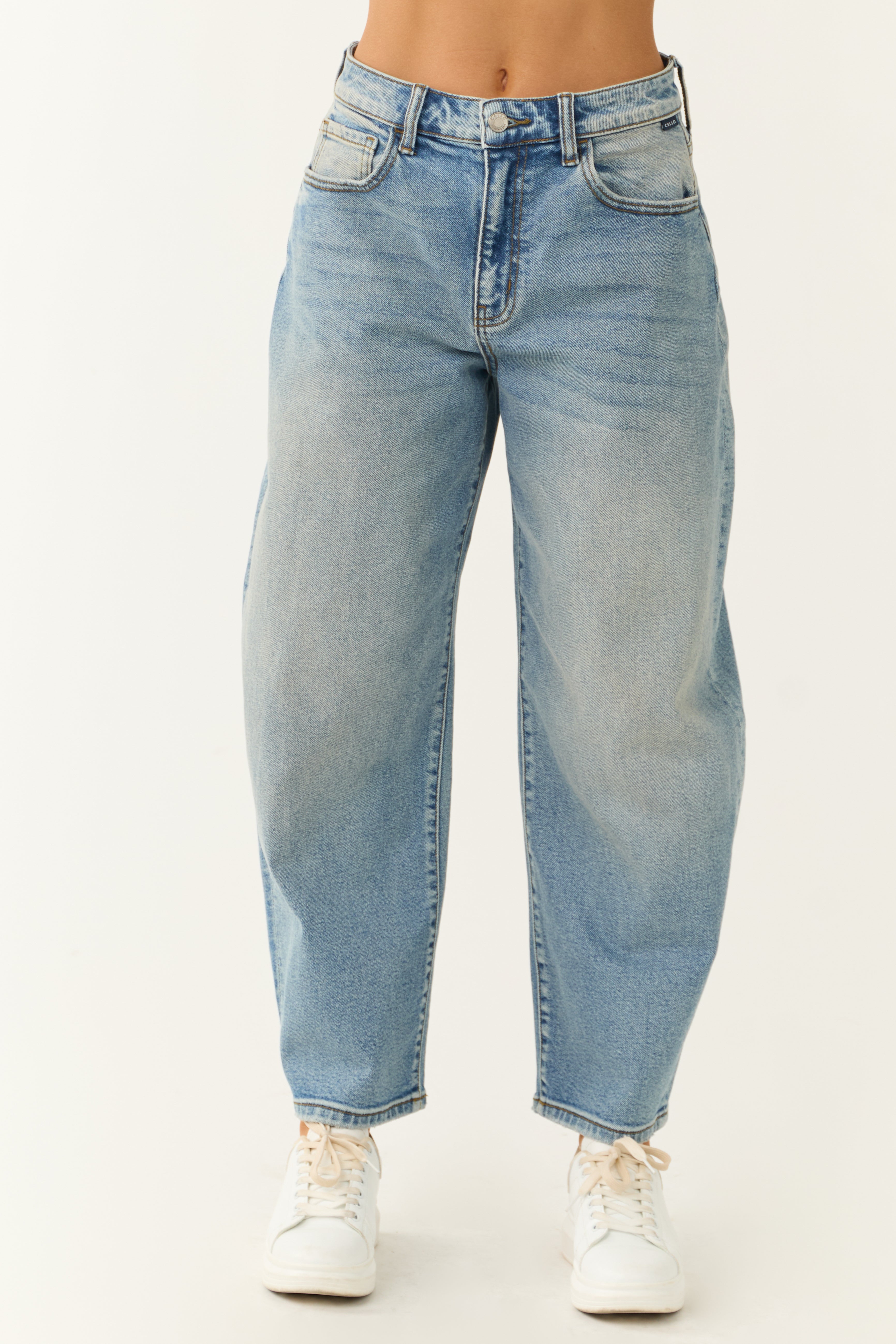 Cello Medium Wash High Rise Barrel Jeans-Newayad