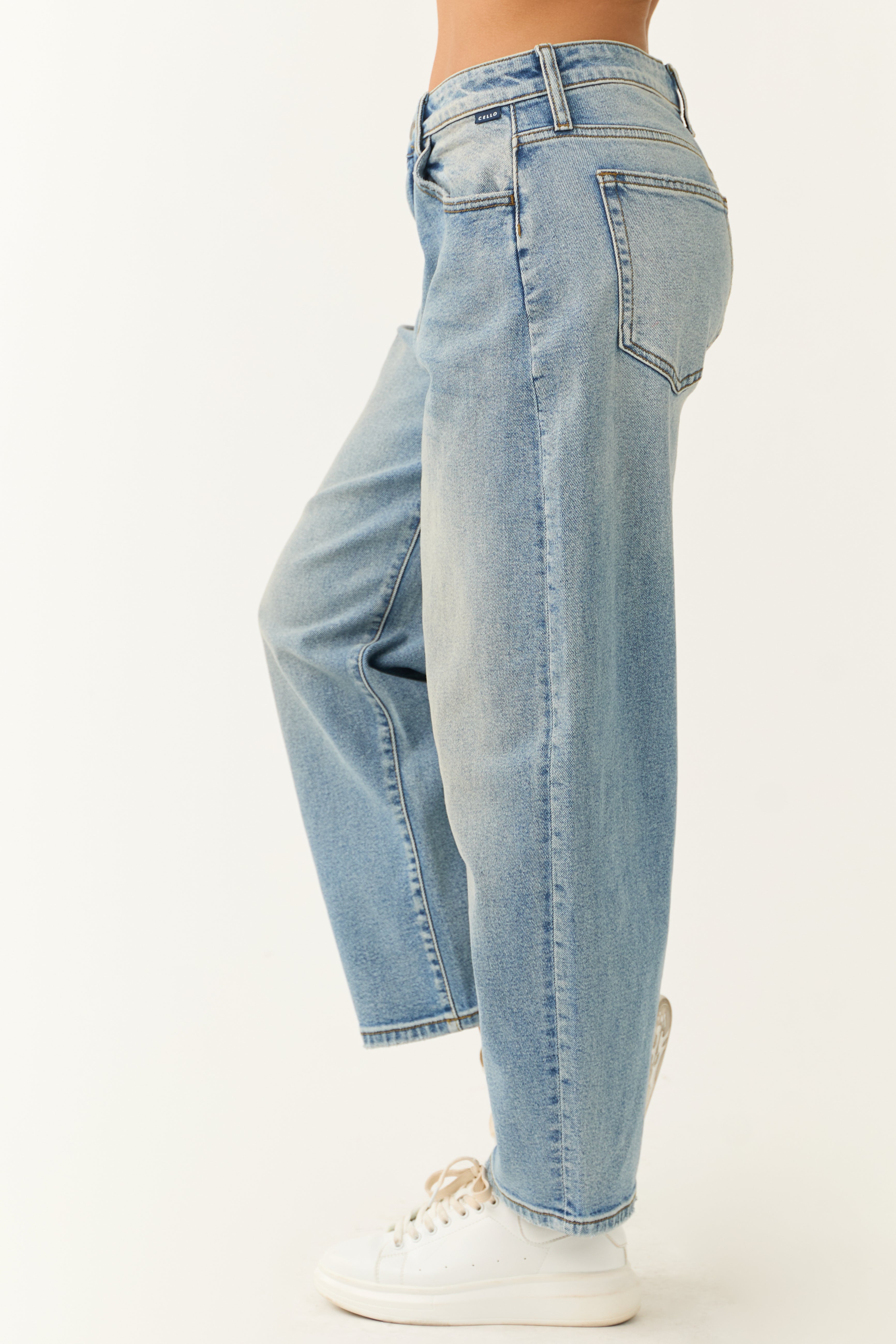 Cello Medium Wash High Rise Barrel Jeans-Newayad