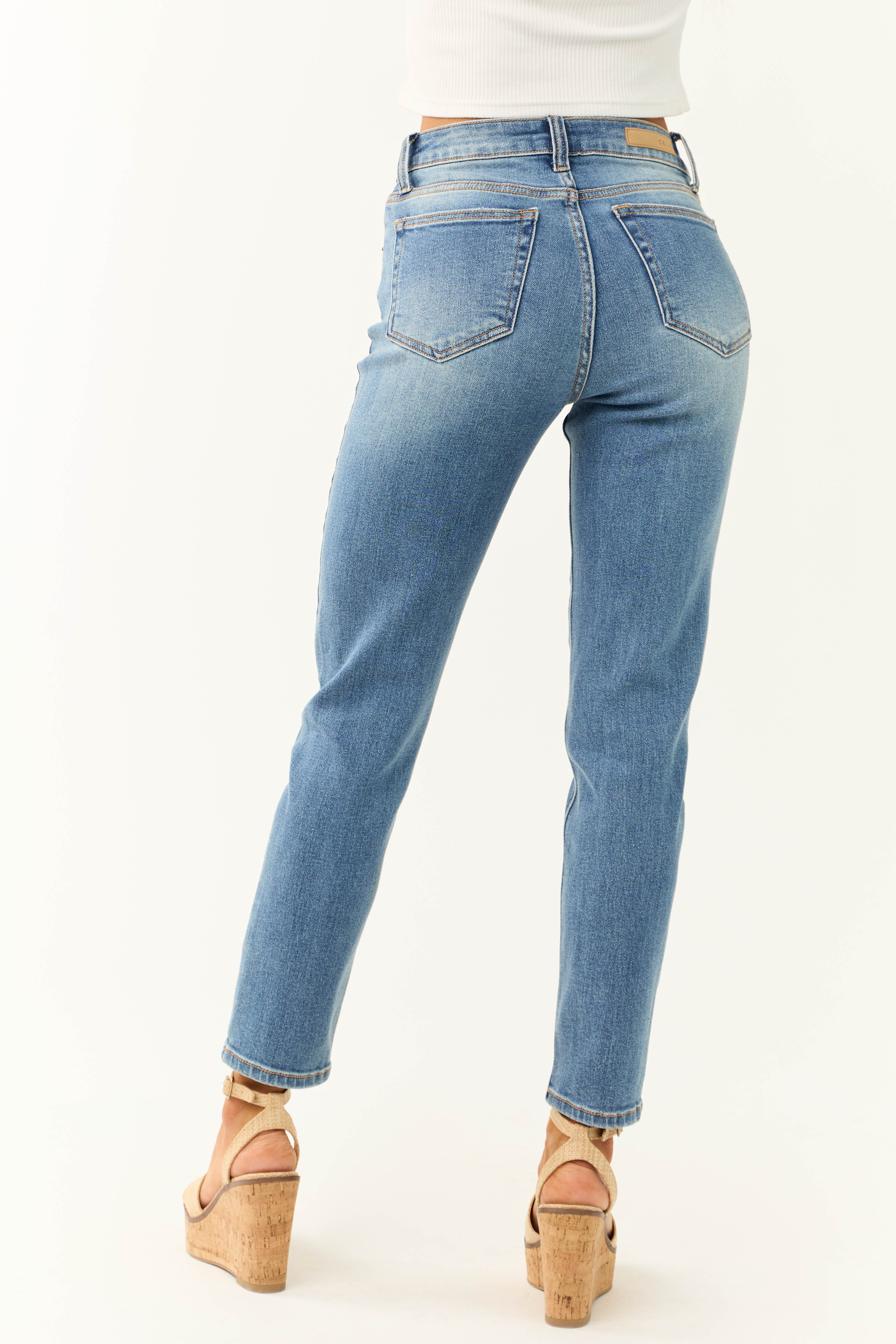 Cello Medium Wash High Rise Straight Leg Jeans-Newayad