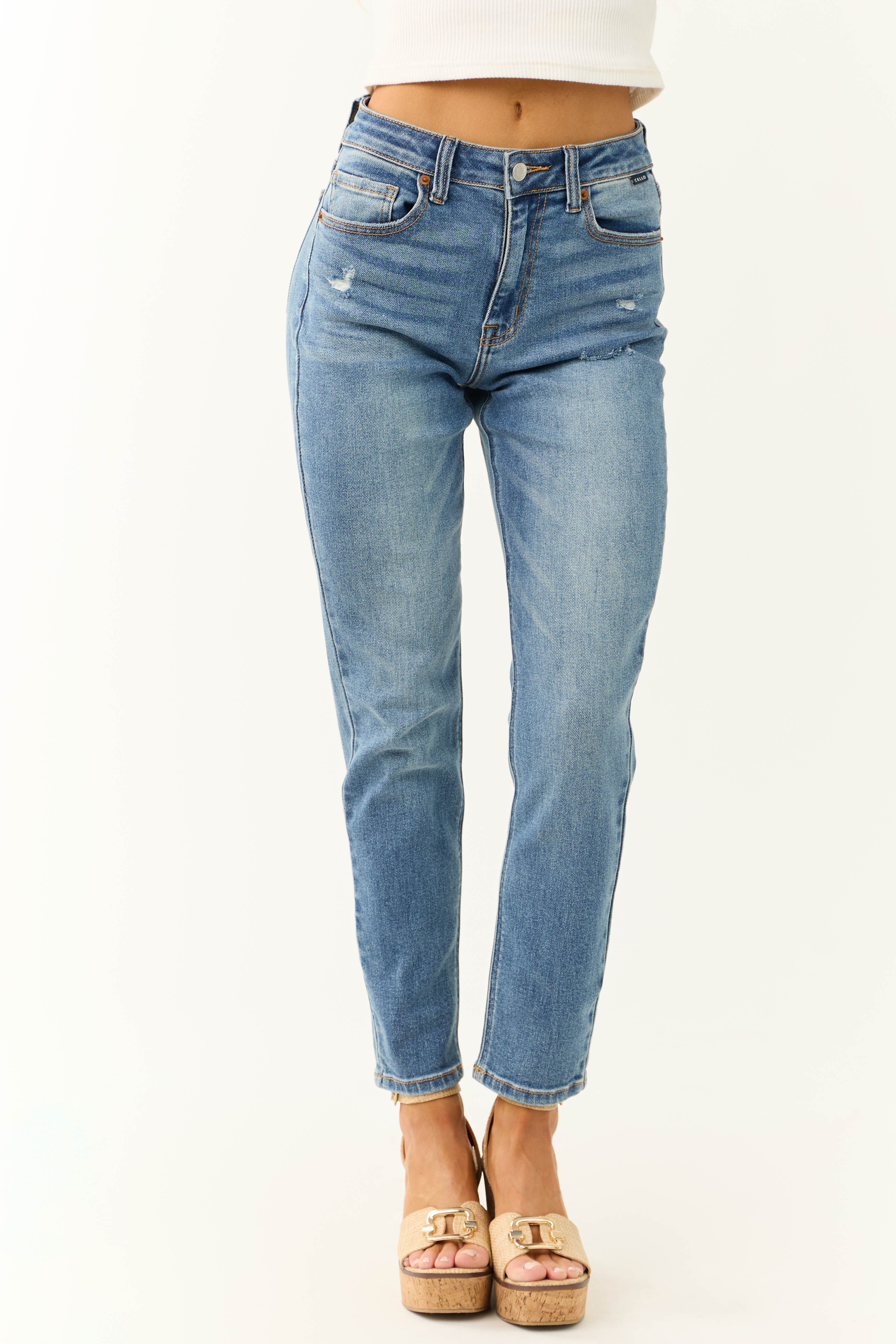 Cello Medium Wash High Rise Straight Leg Jeans-Newayad