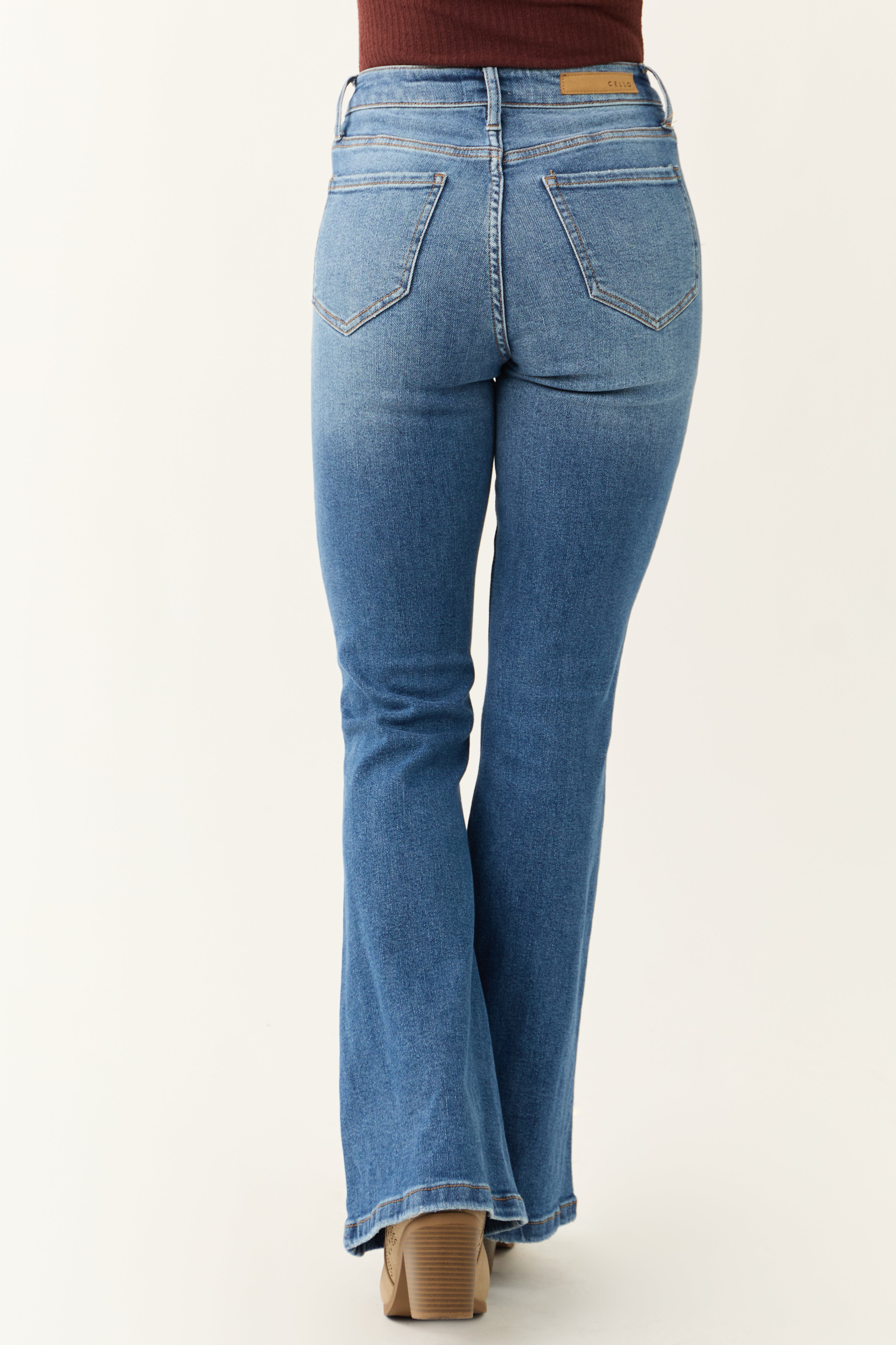 Cello Medium Wash Slant Pocket Flare Jeans-Newayad
