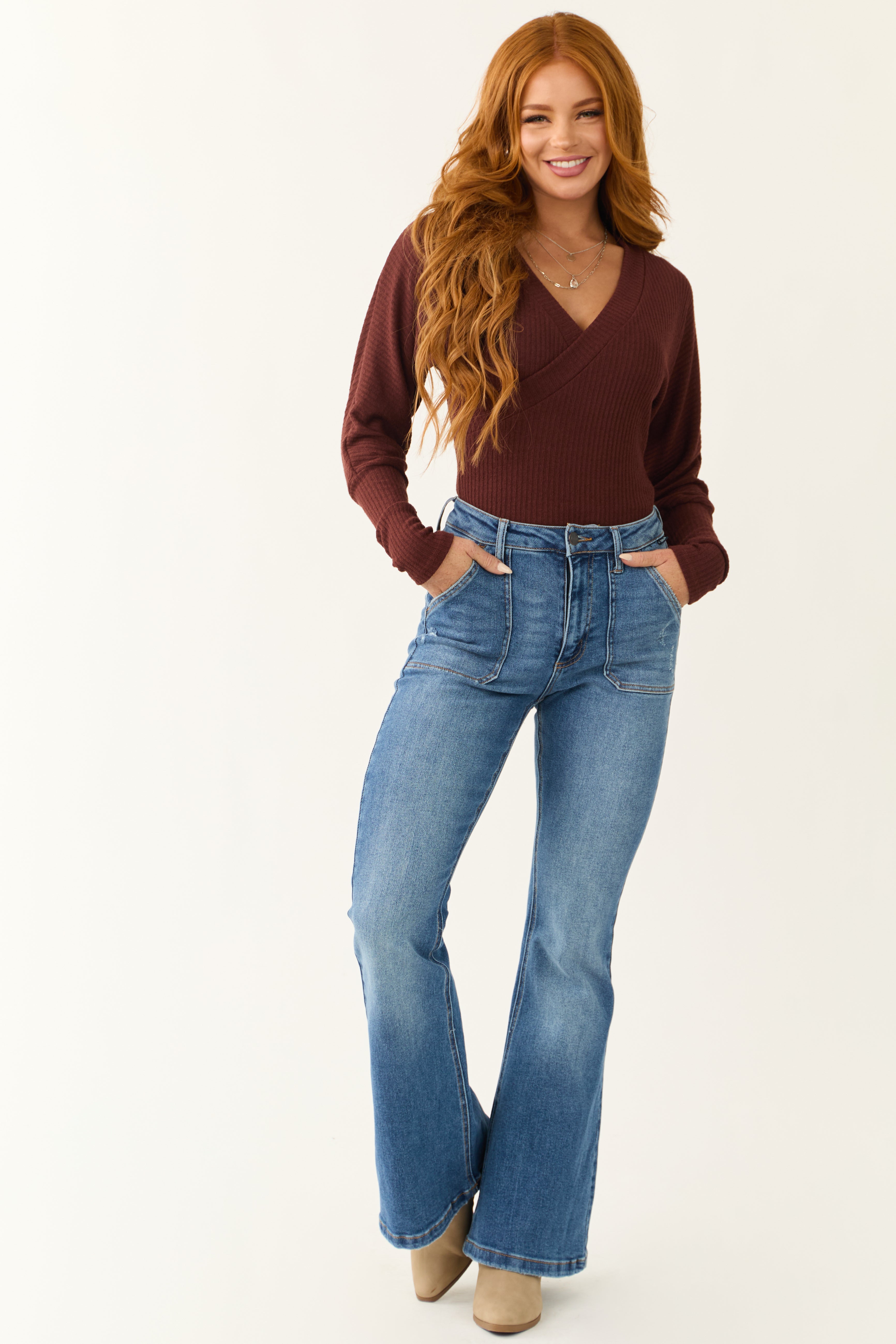 Cello Medium Wash Slant Pocket Flare Jeans-Newayad