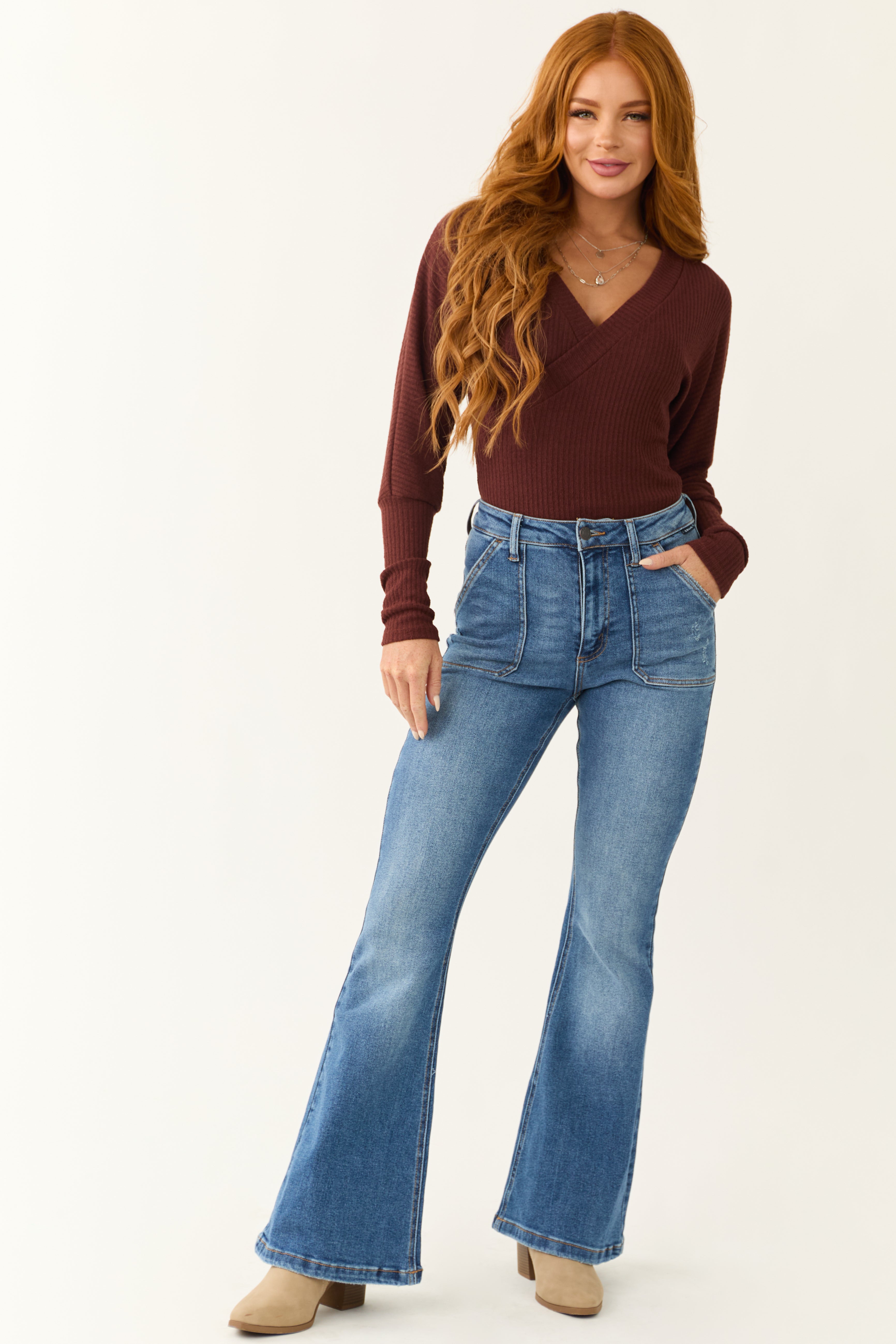 Cello Medium Wash Slant Pocket Flare Jeans-Newayad