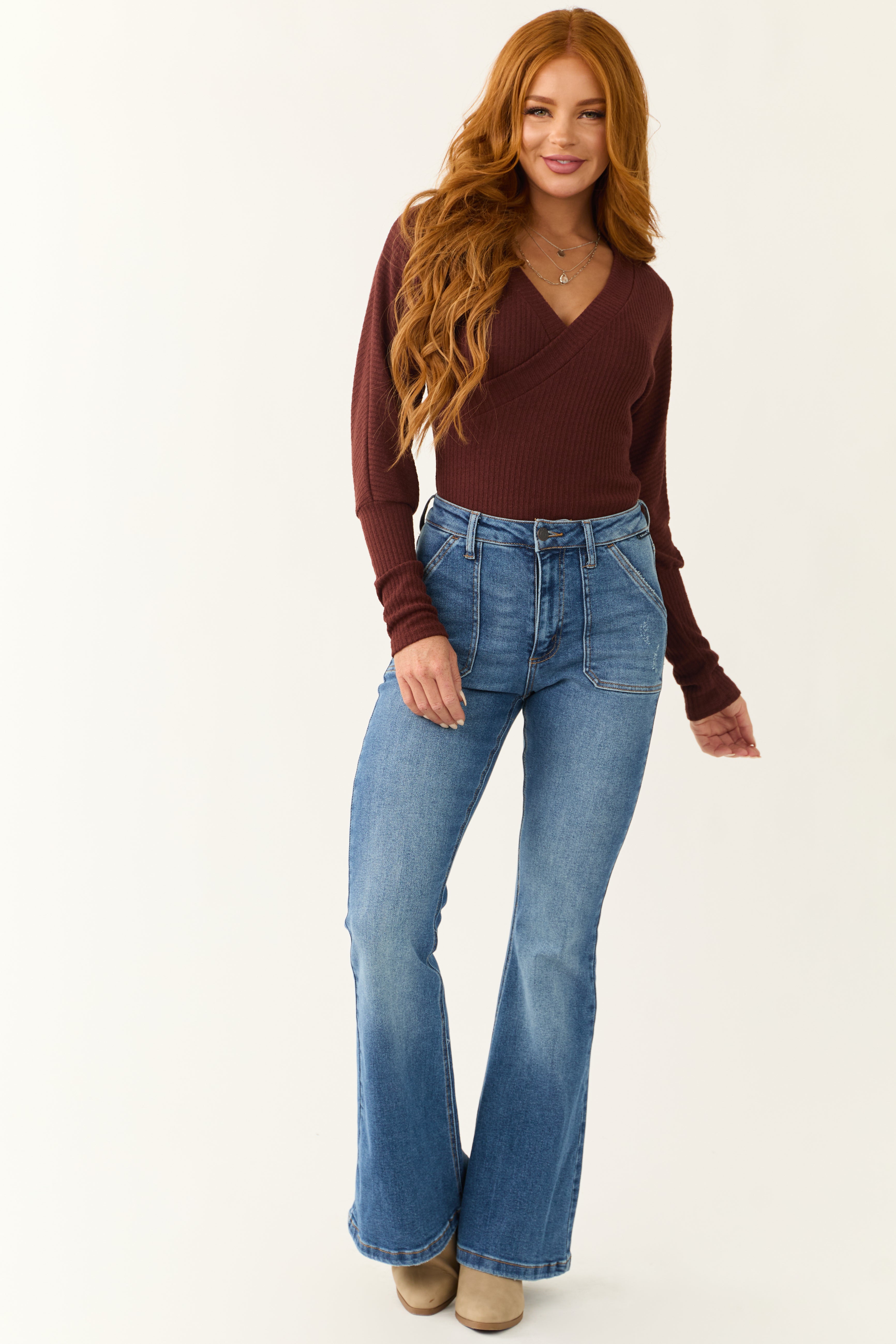 Cello Medium Wash Slant Pocket Flare Jeans-Newayad