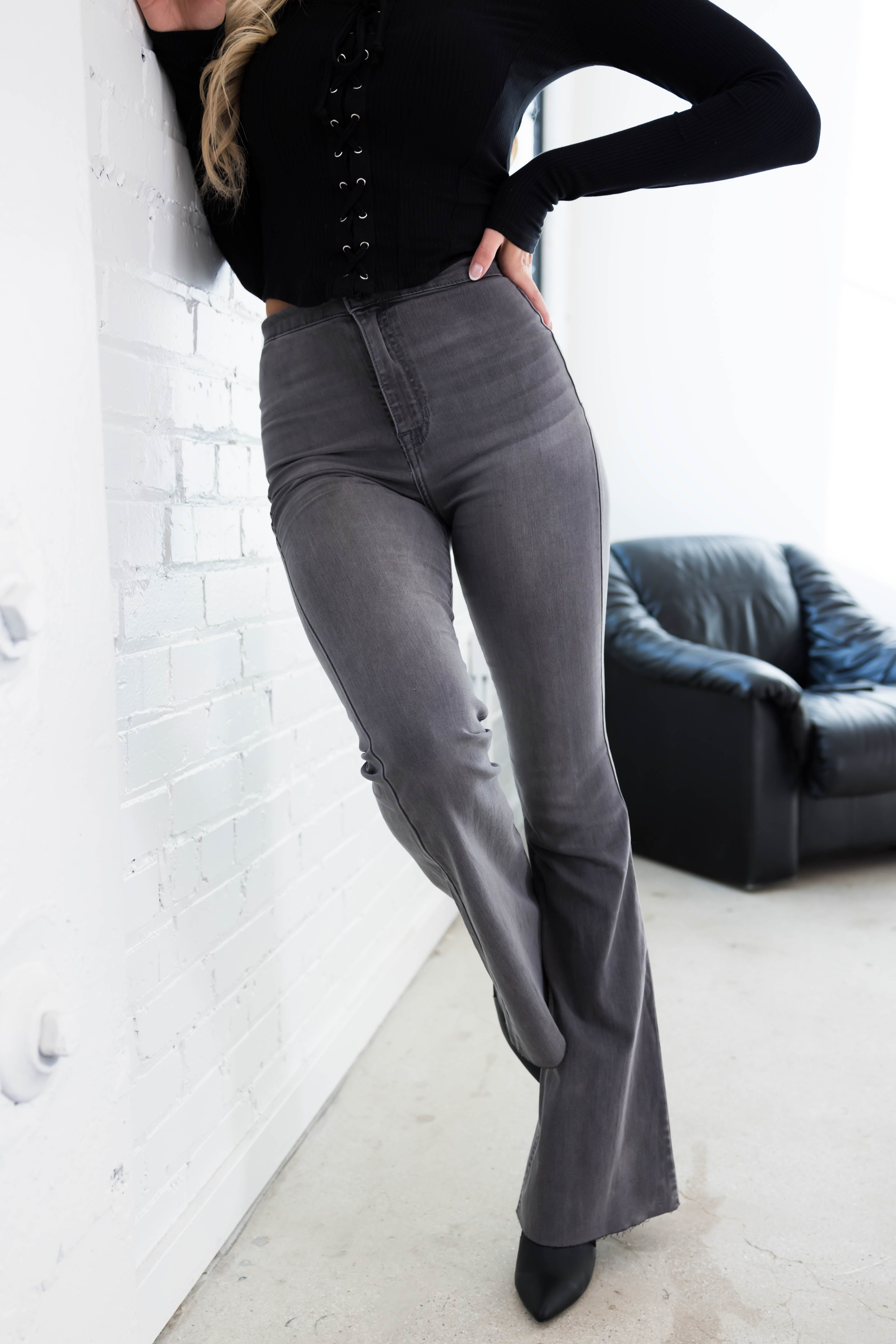 Cello Stone High Rise Flare Leg Washed Jeans-Newayad