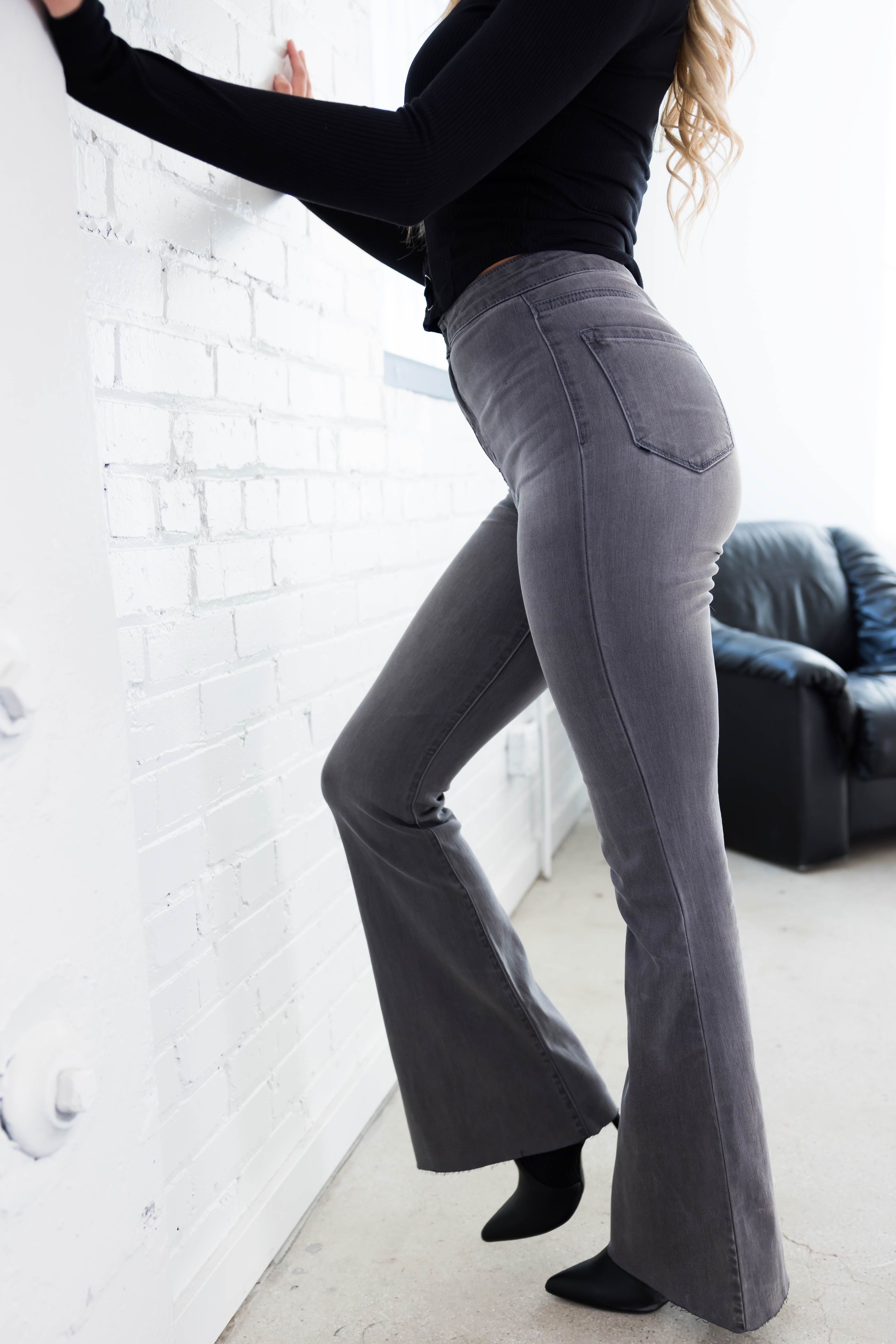 Cello Stone High Rise Flare Leg Washed Jeans-Newayad