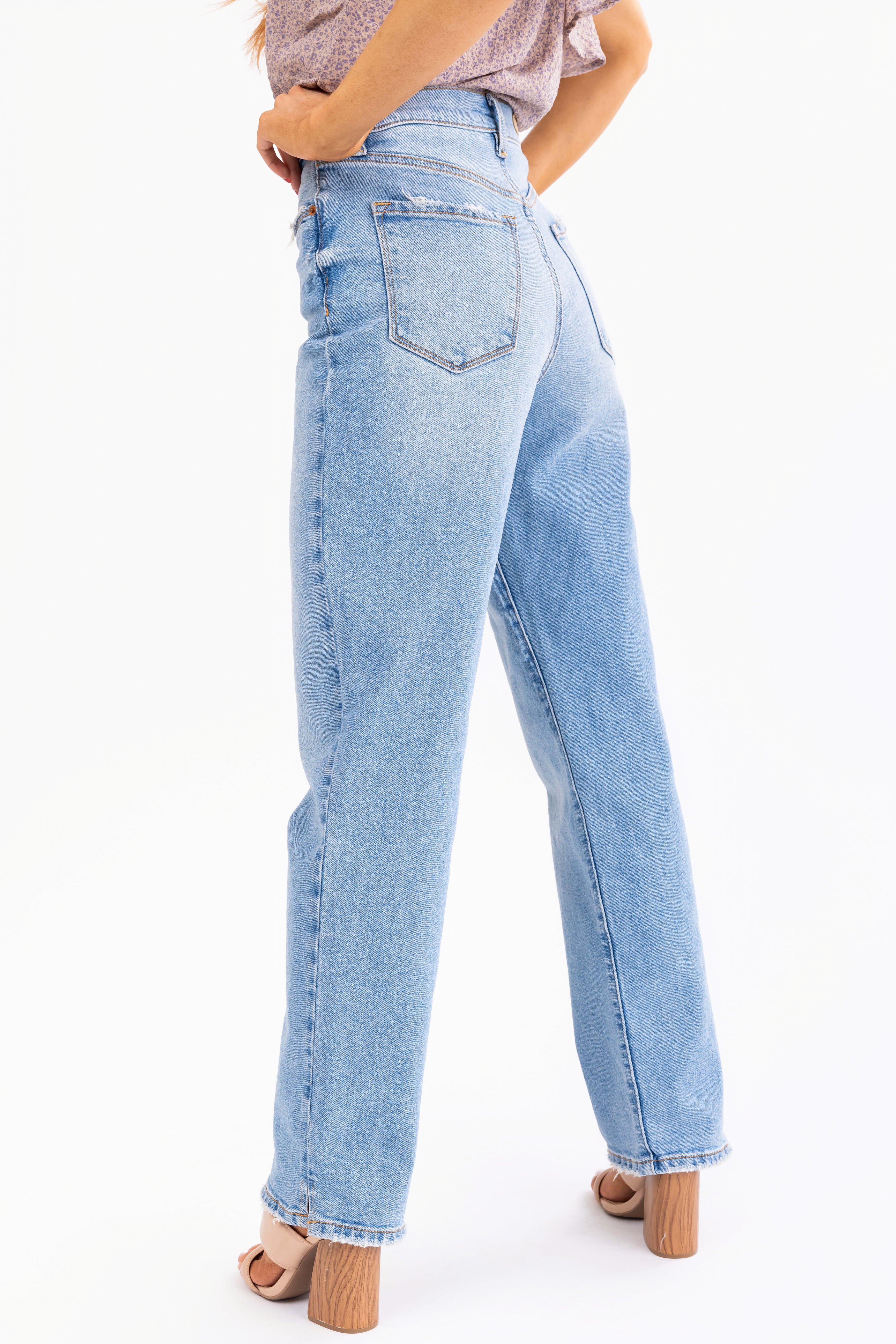 Cello Super High Rise Dad Jeans with Mini Slit-Newayad