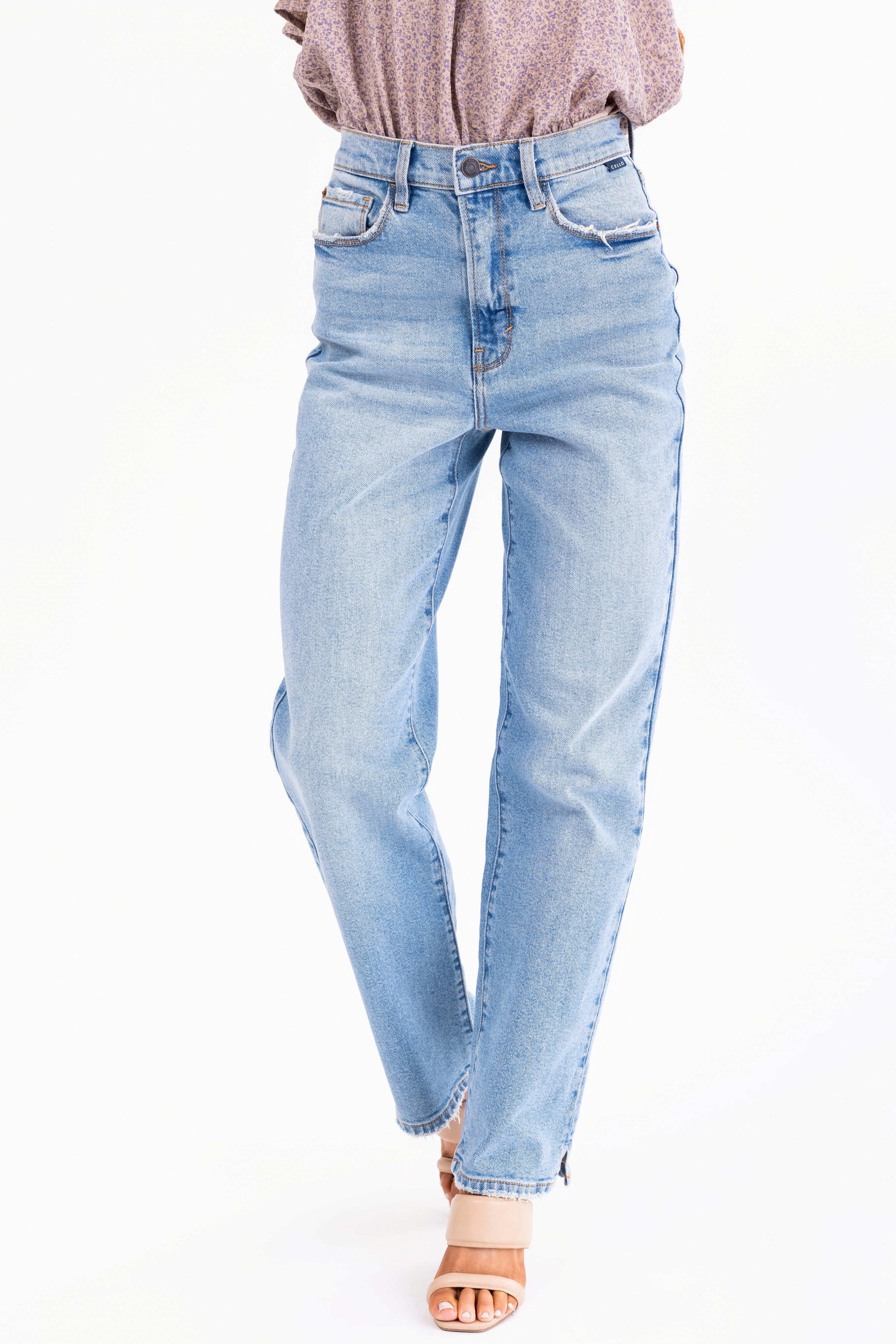 Cello Super High Rise Dad Jeans with Mini Slit-Newayad