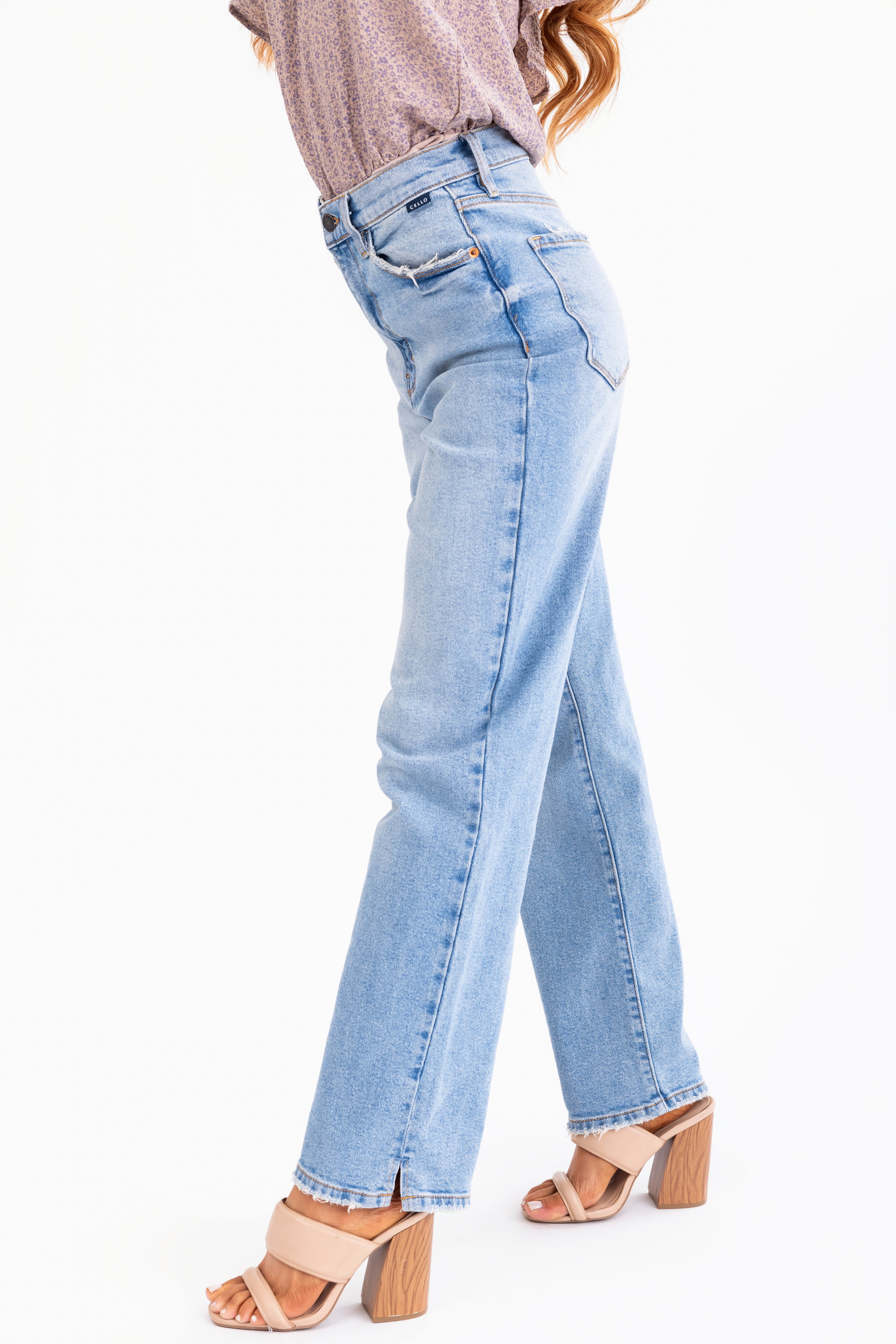 Cello Super High Rise Dad Jeans with Mini Slit-Newayad