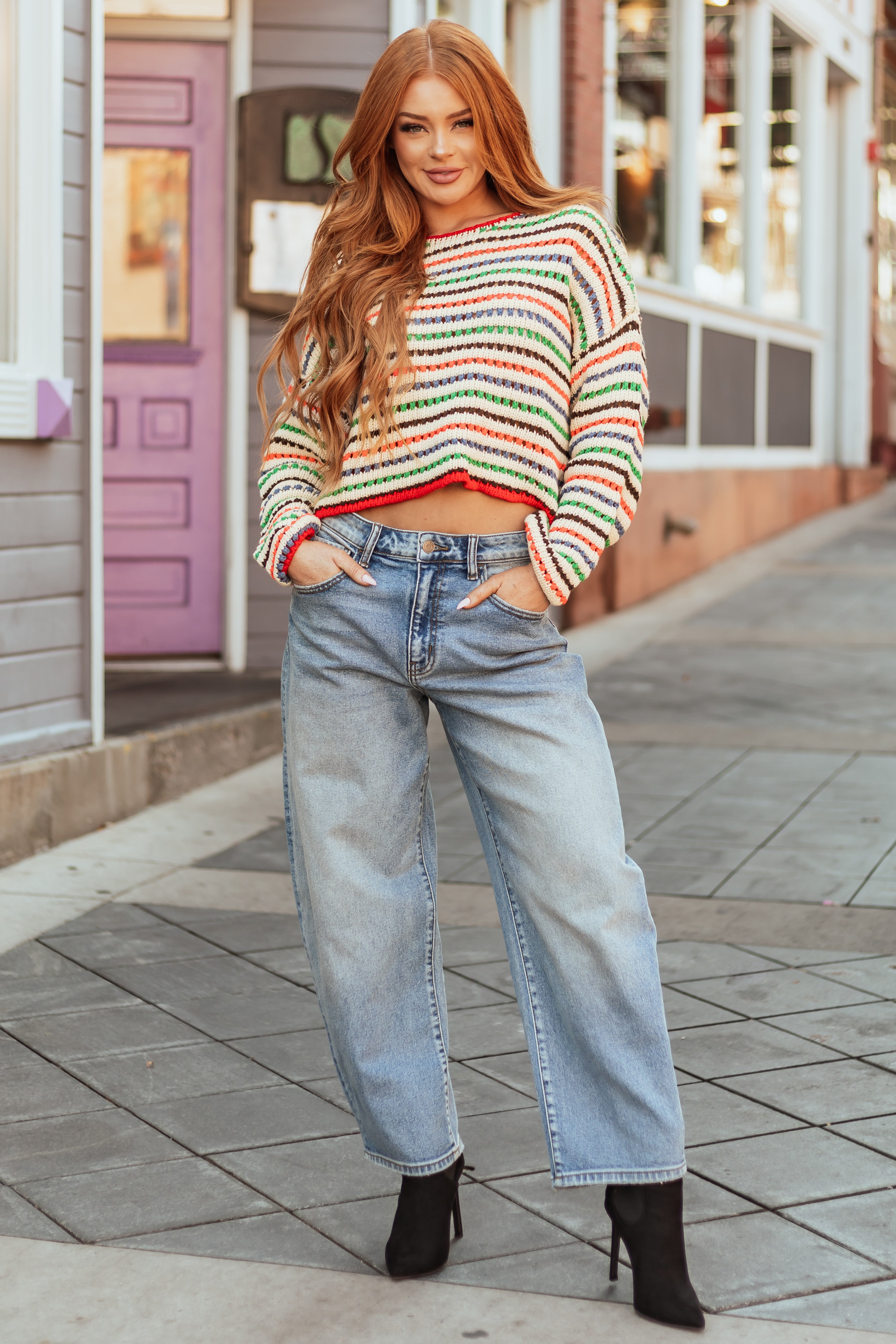 Cello Medium Wash High Rise Barrel Jeans-Newayad