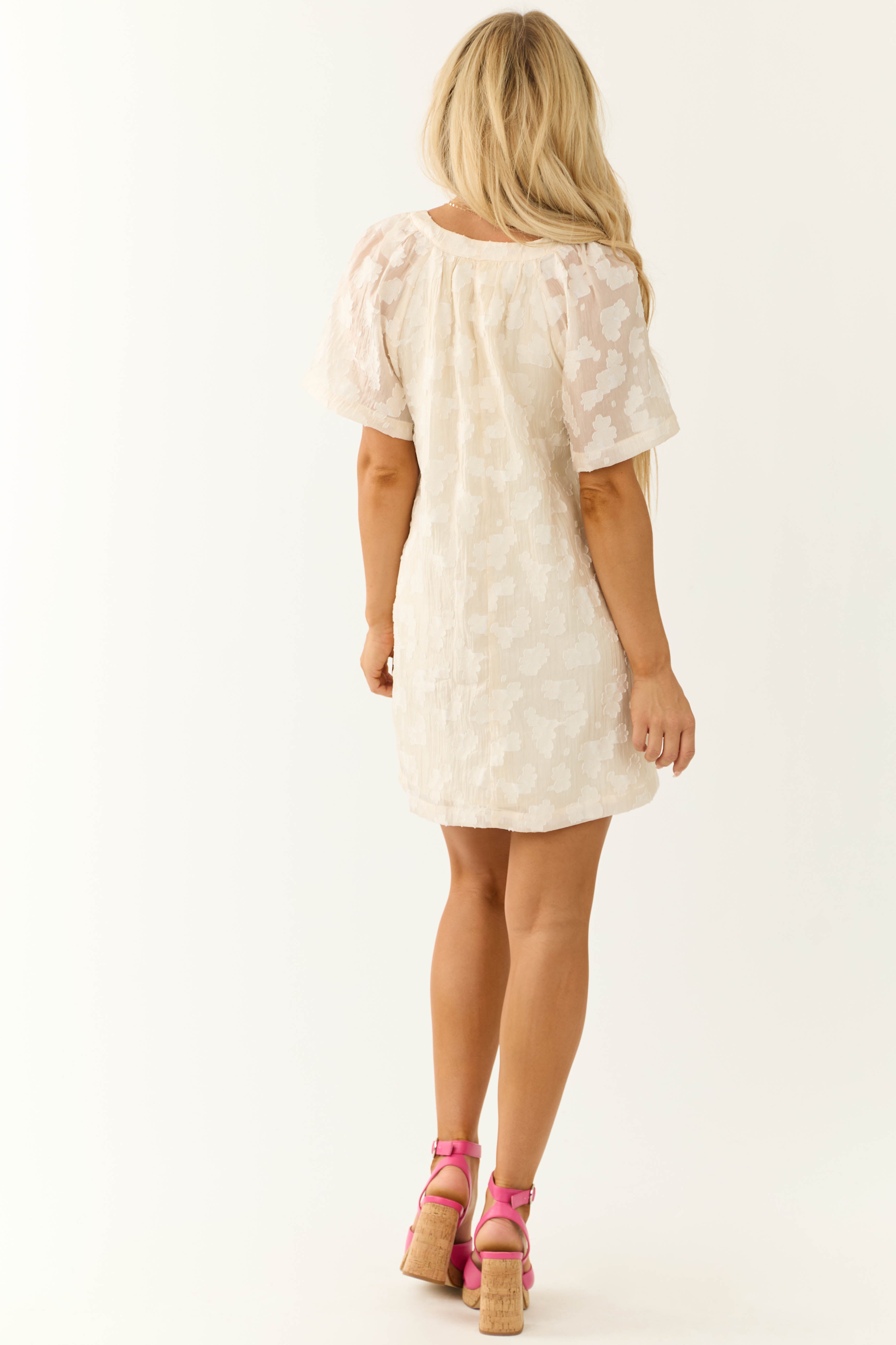 Champagne Floral Jacquard Short Dress-Newayad