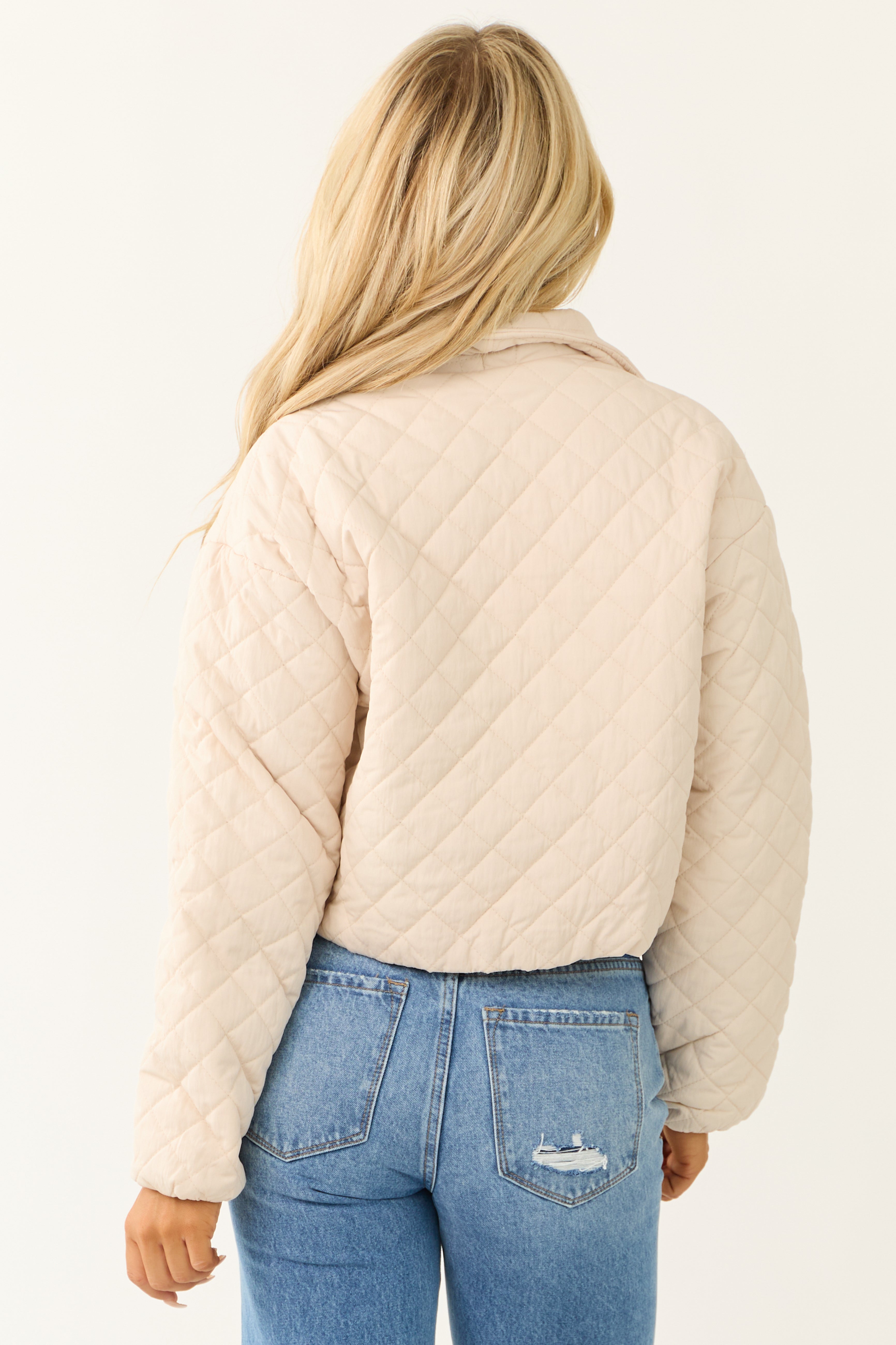 Champagne Quilted Cropped Puffer Jacket-Newayad
