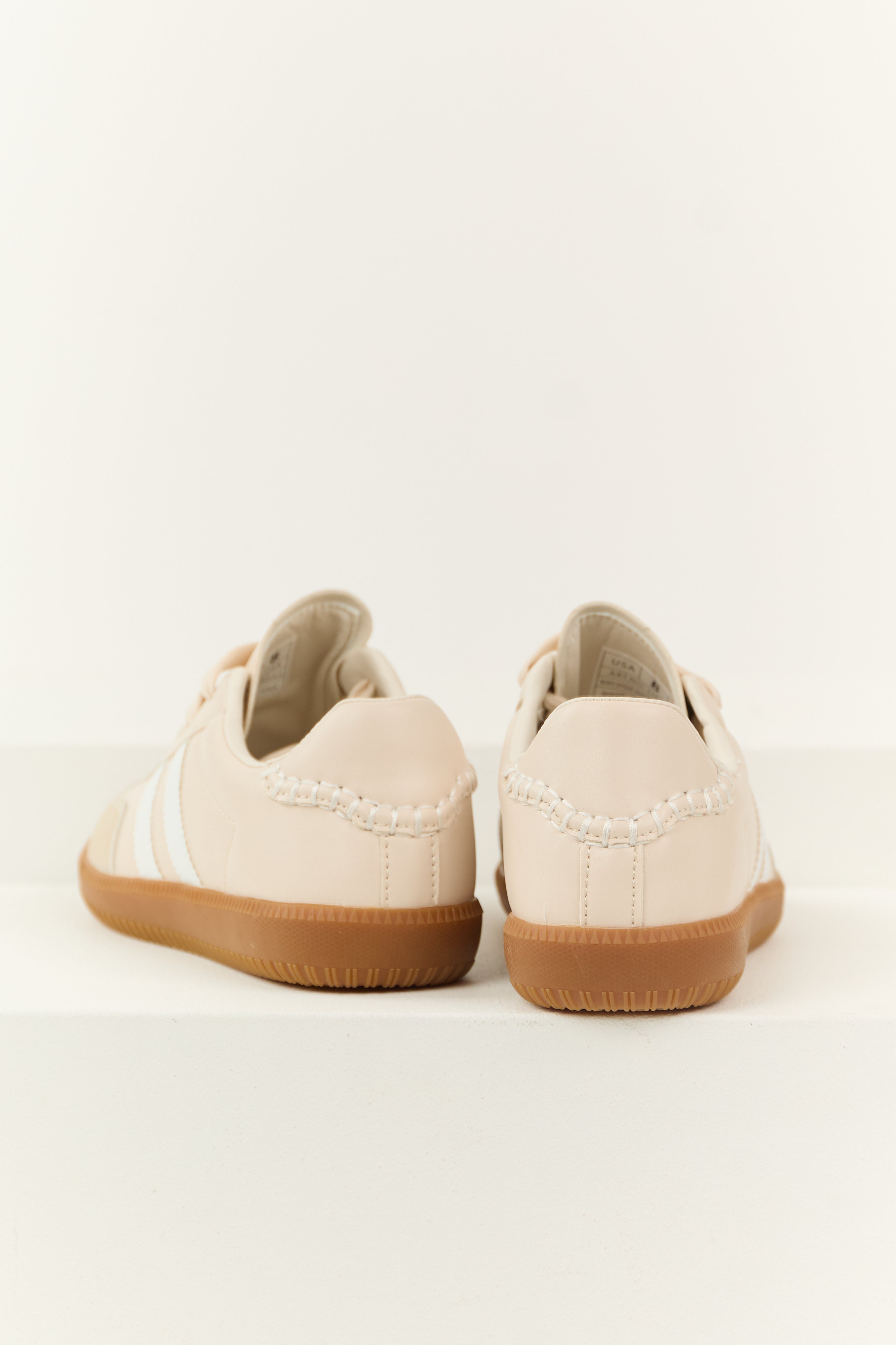 Champagne Faux Leather Stripe Lace Up Sneakers-Newayad