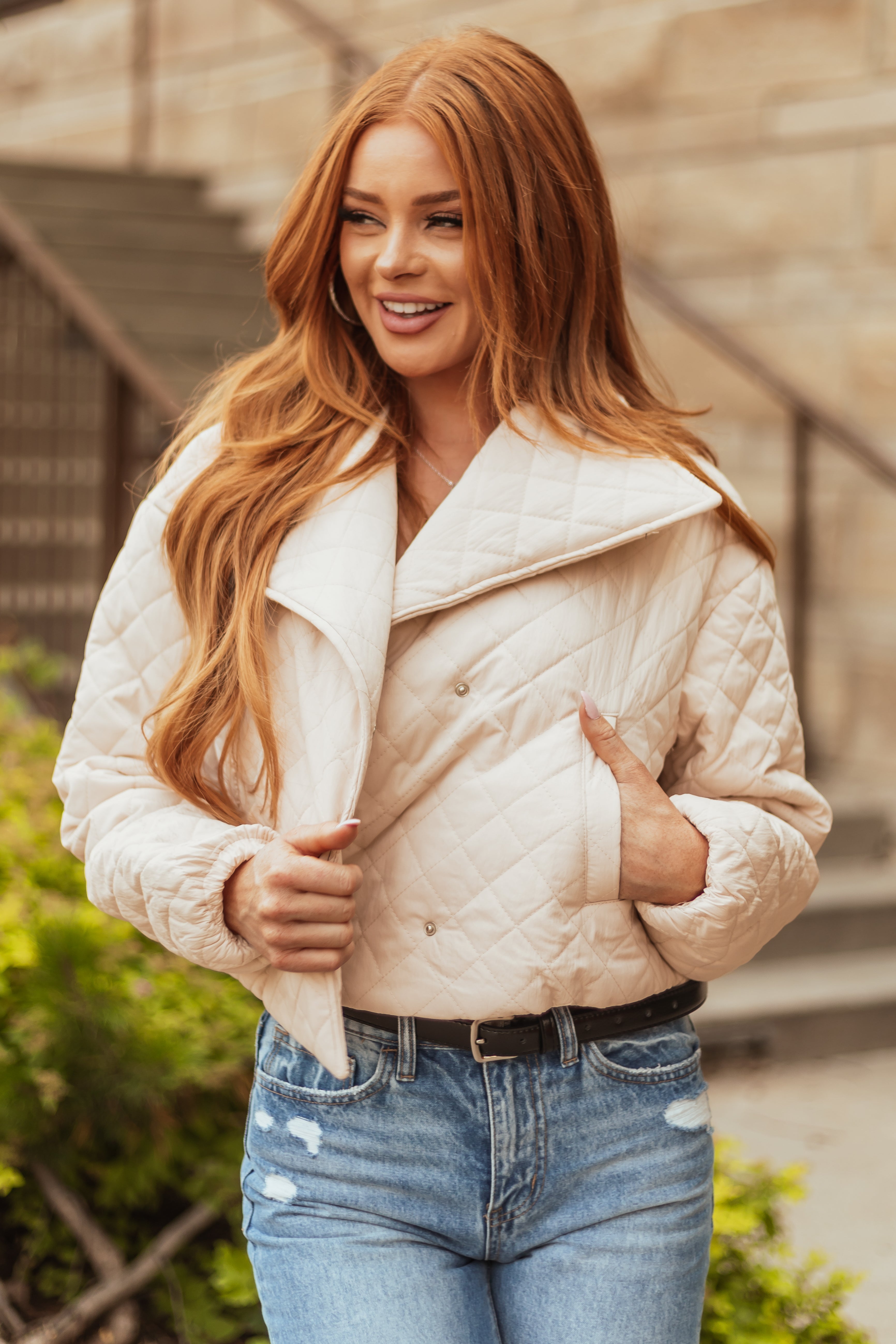 Champagne Quilted Cropped Puffer Jacket-Newayad