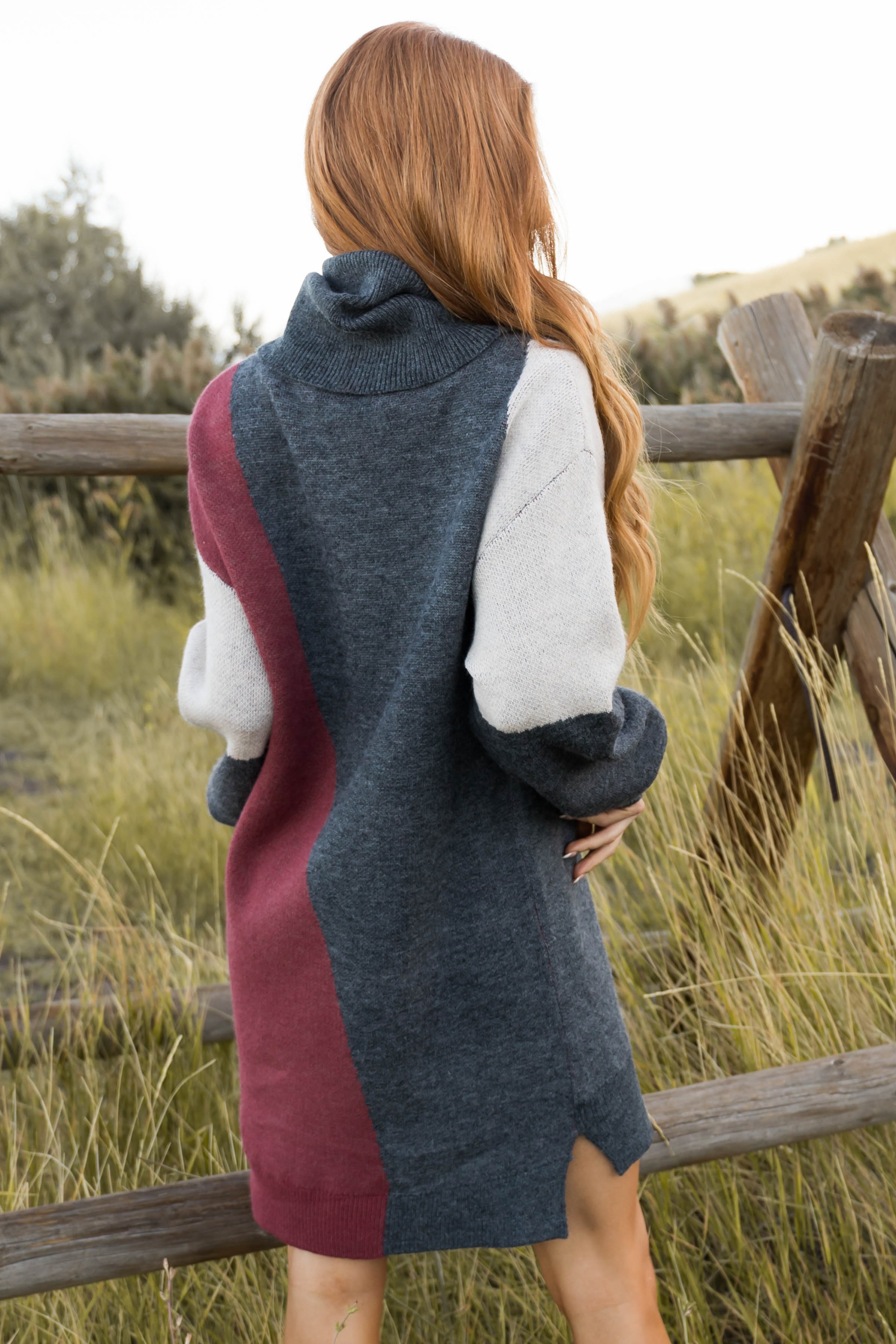 Charcoal Colorblock Turtleneck Short Dress-Newayad