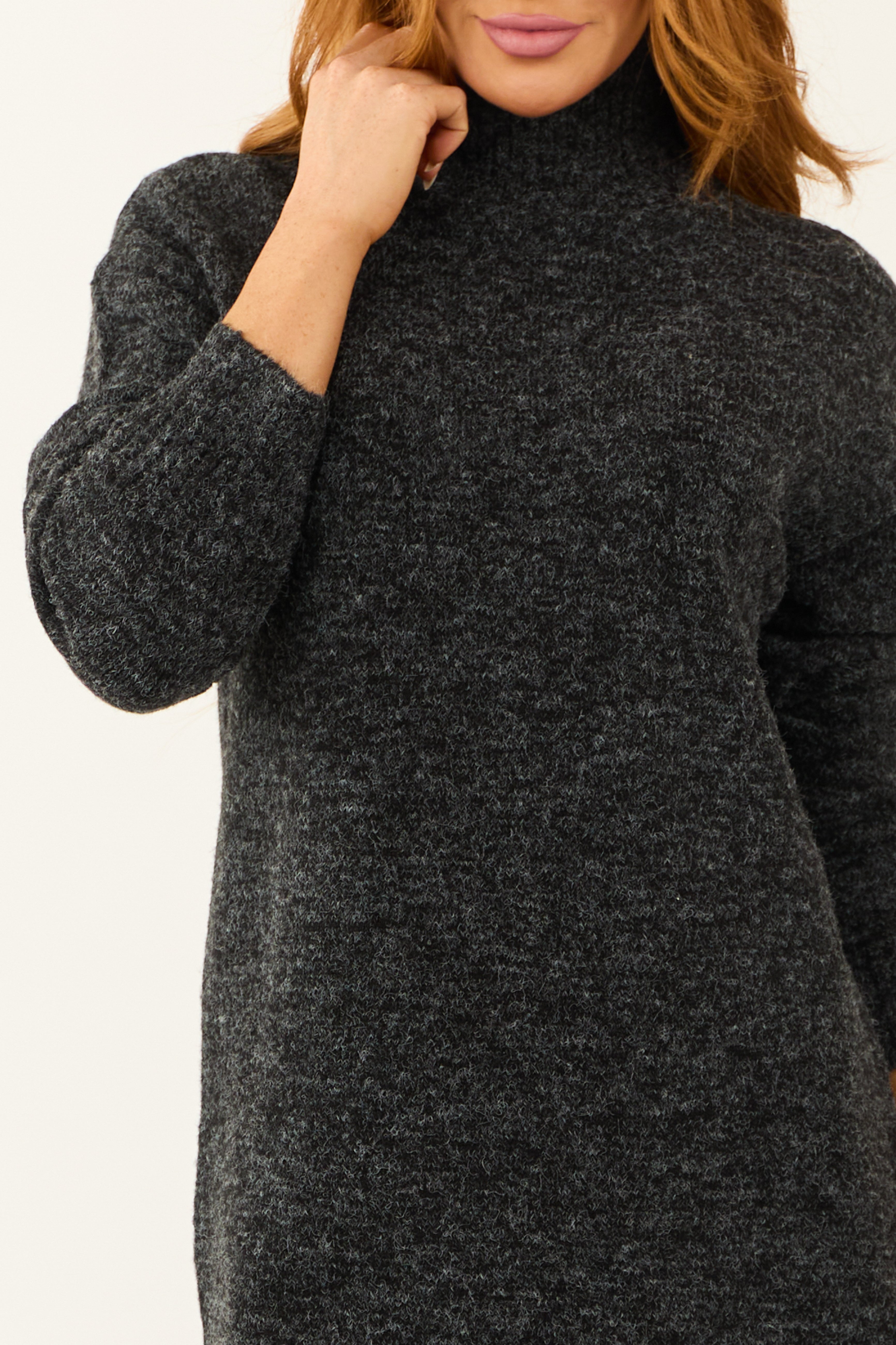 Charcoal Mock Neck Mini Sweater Dress-Newayad