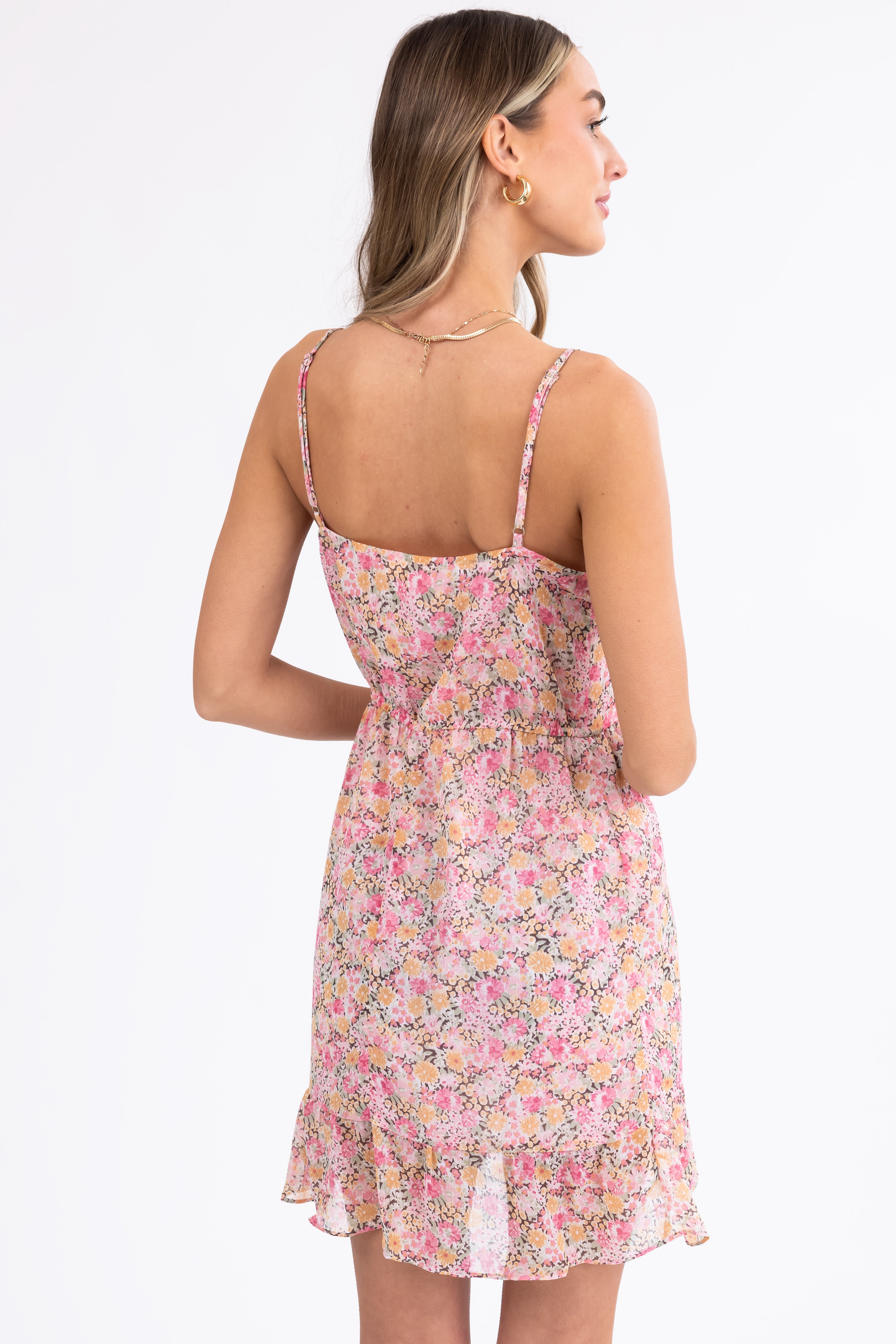Cherry Blossom Floral Print Short Dress-Newayad