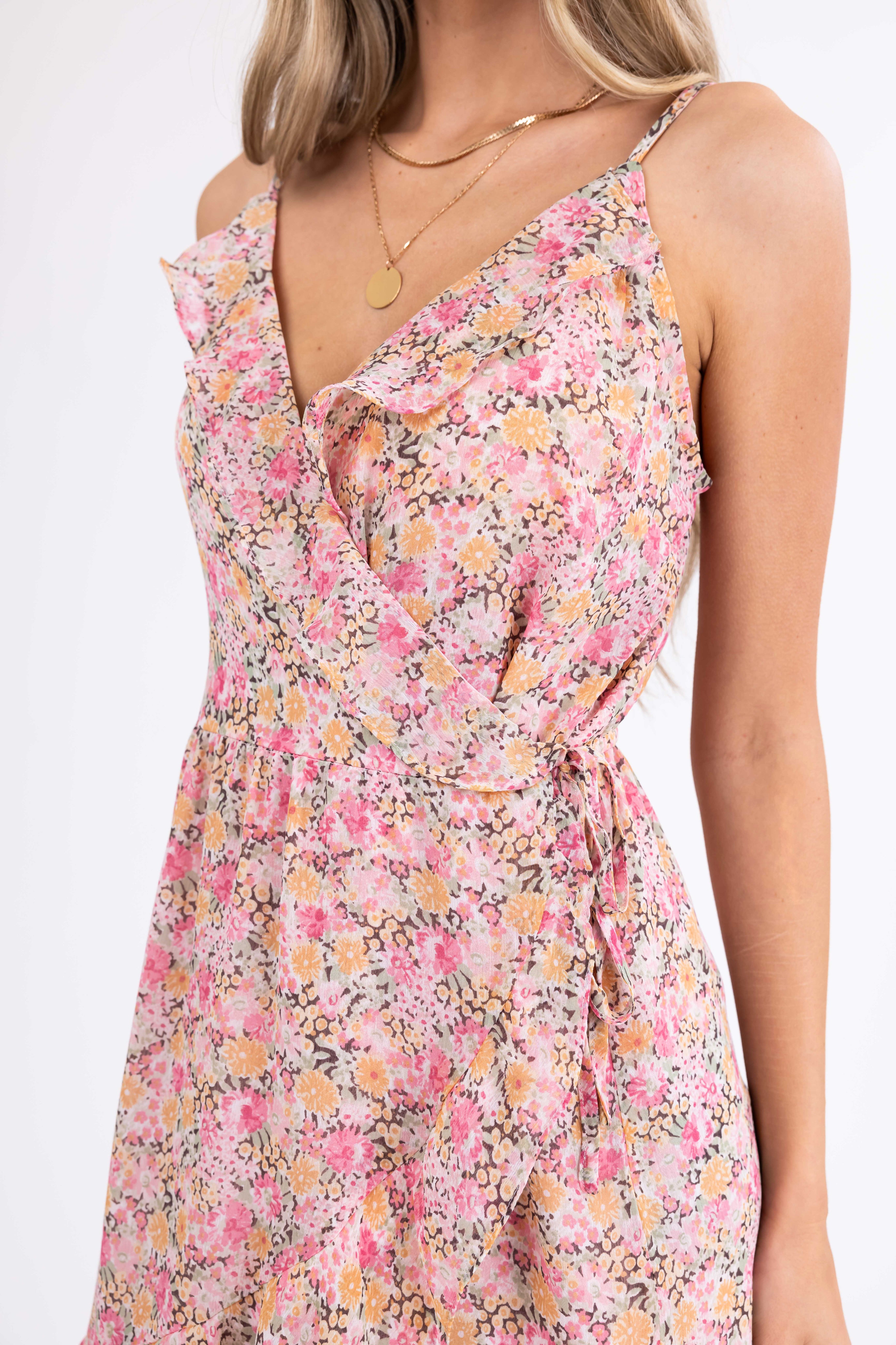 Cherry Blossom Floral Print Short Dress-Newayad