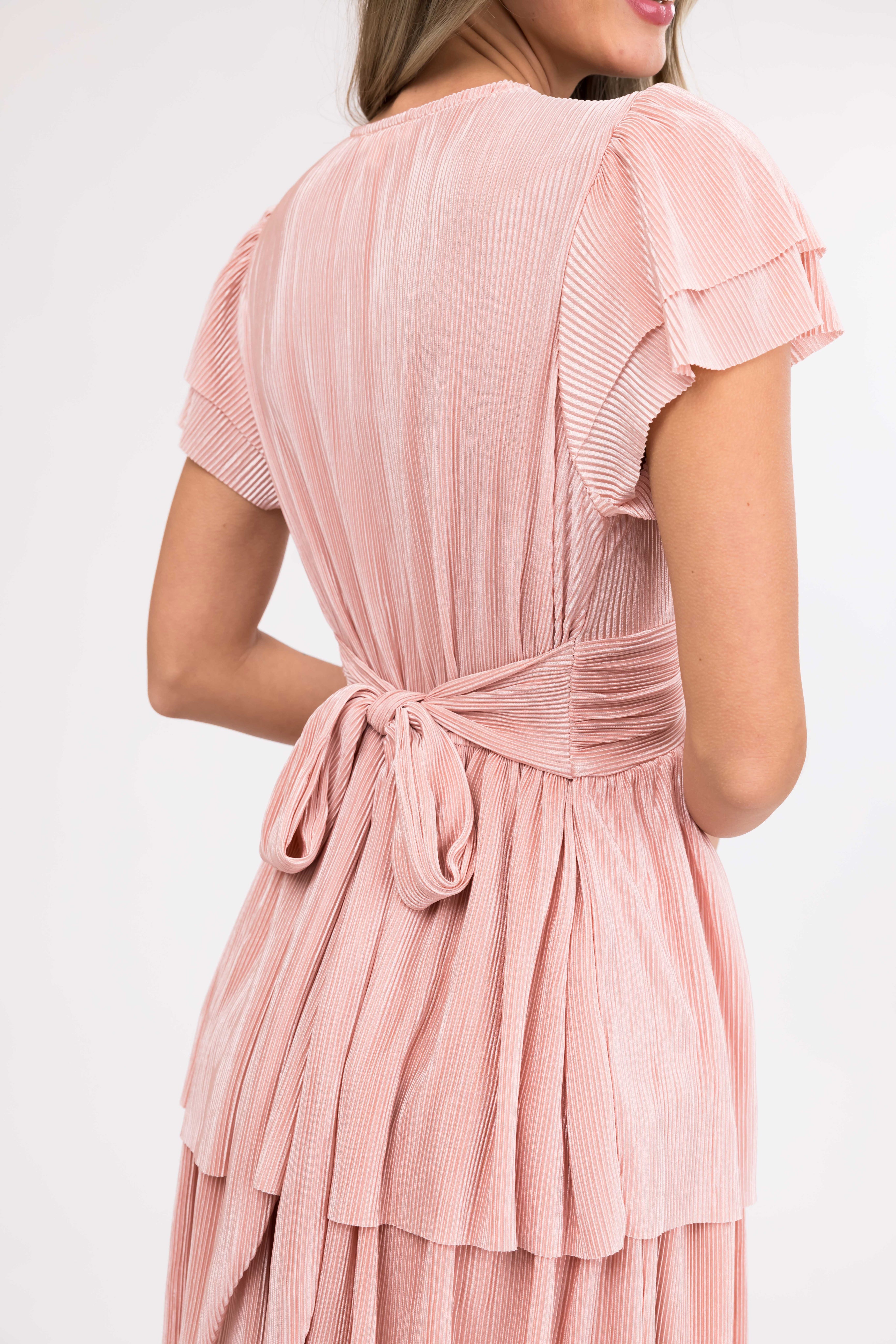 Cherry Blossom Pleated Ruffle Tiered Midi Dress-Newayad