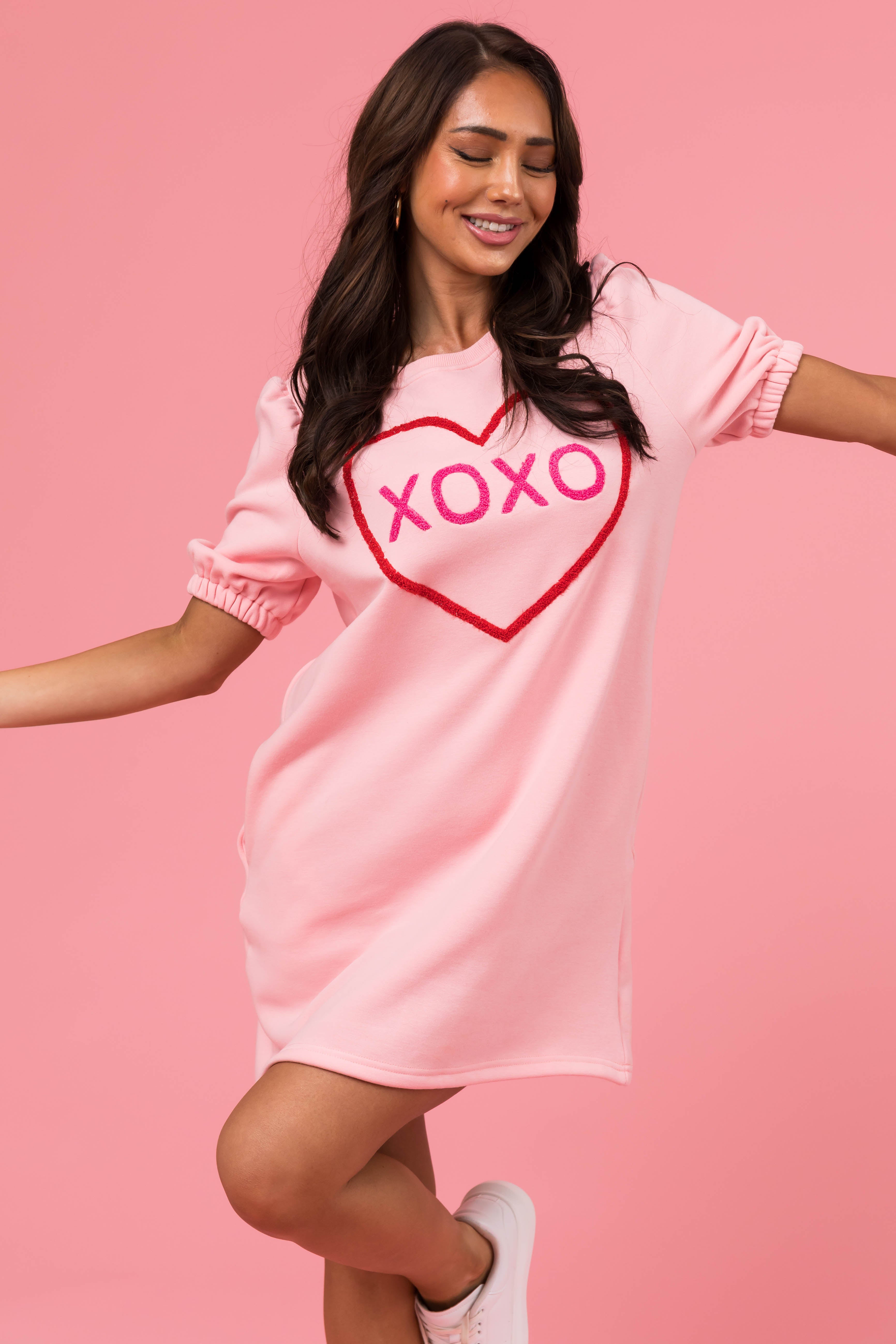 Cherry Blossom 'XOXO' Half Sleeve Fleece Dress-Newayad