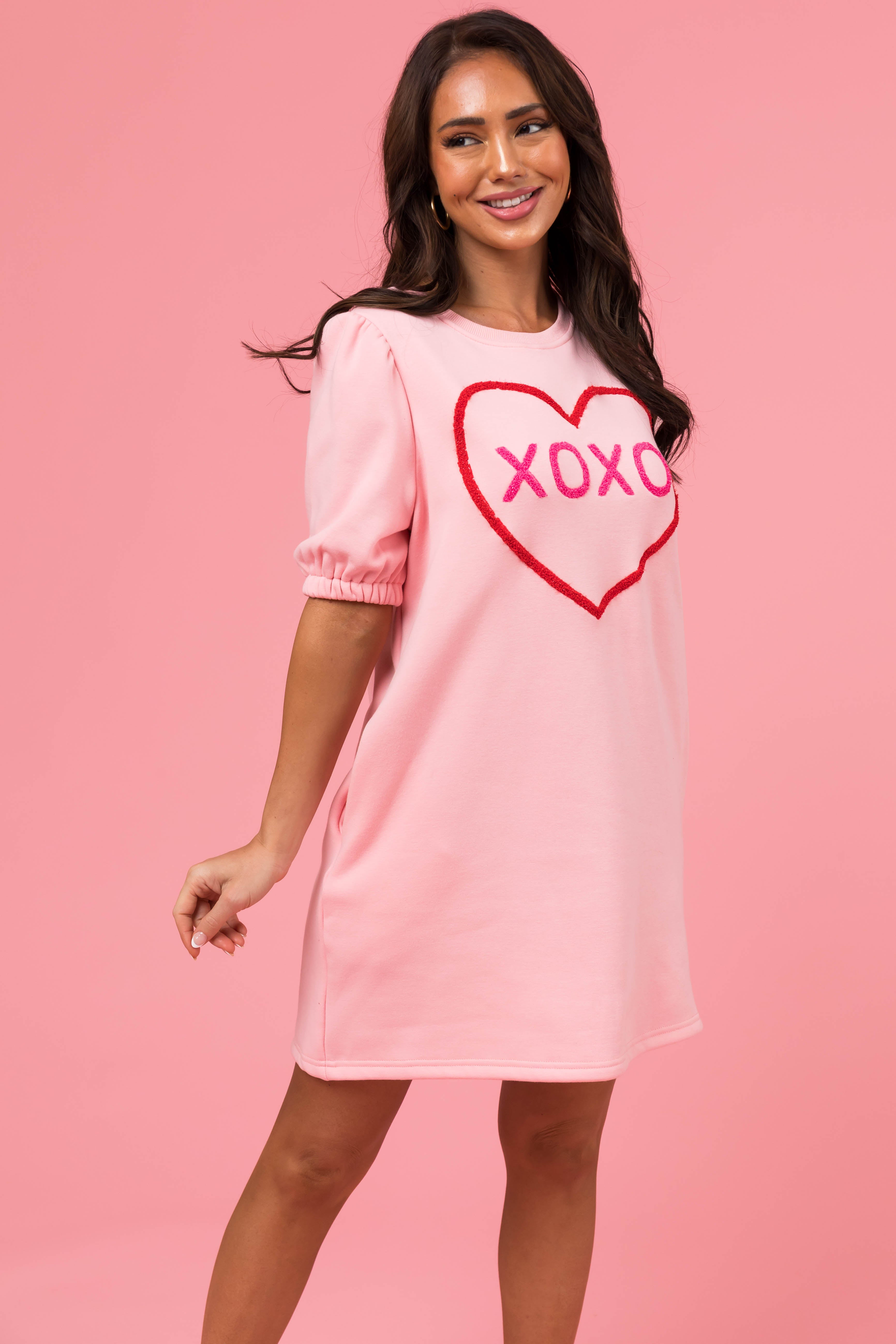 Cherry Blossom 'XOXO' Half Sleeve Fleece Dress-Newayad