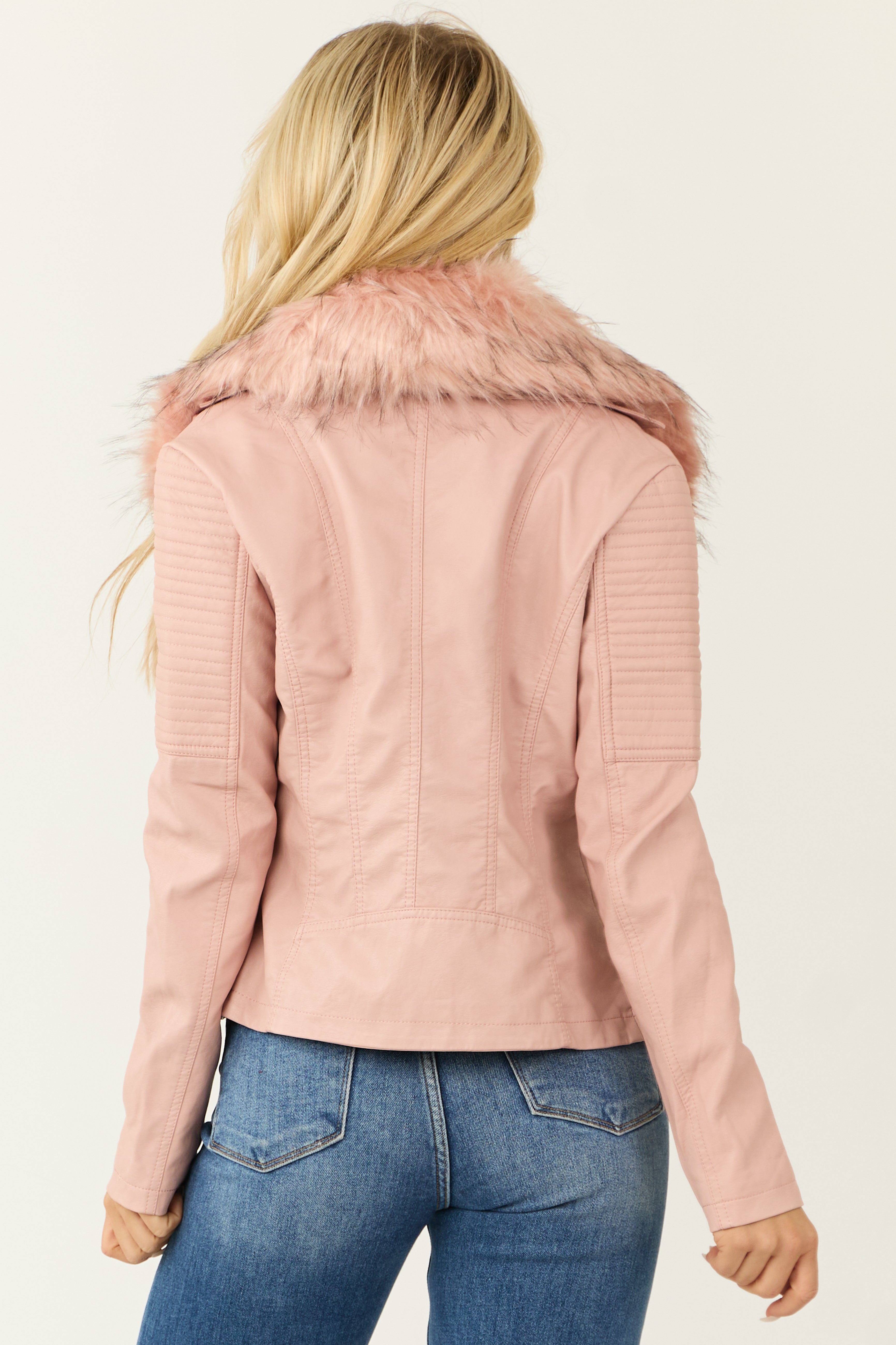 Cherry Blossom Zip Up Faux Leather Jacket-Newayad