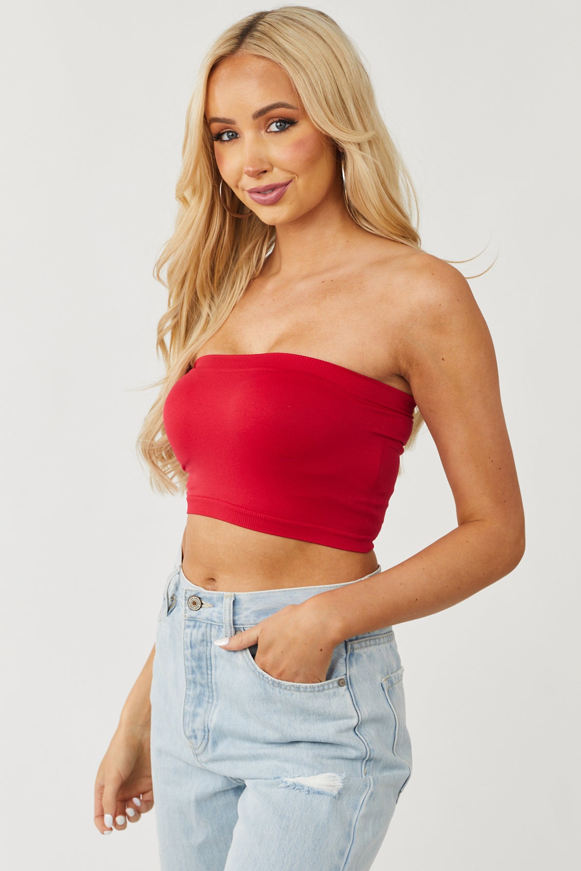 Cherry Solid Stretchy Knit Bandeau-Newayad