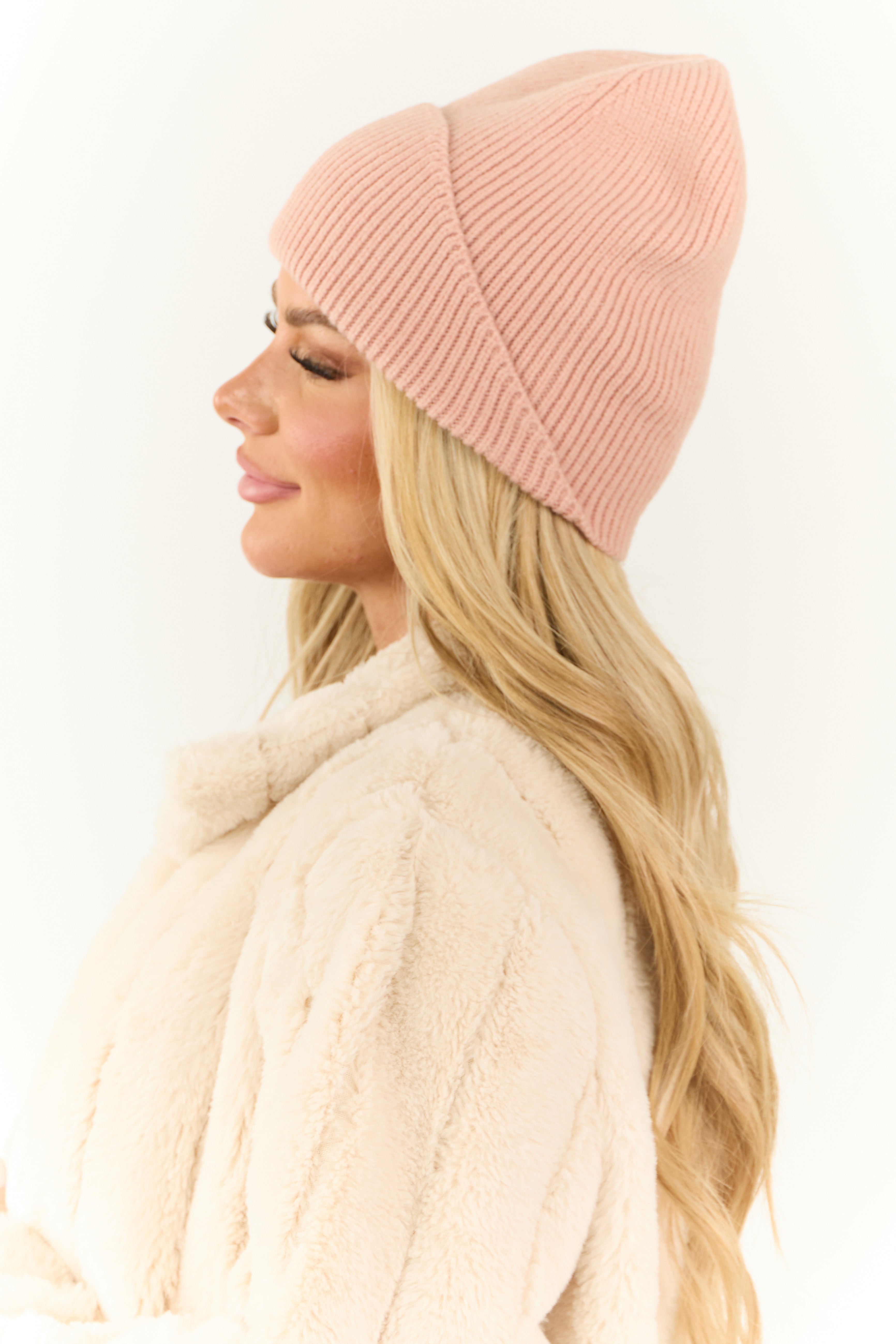 Cherry Blossom Front Fold Ribbed Knit Beanie-Newayad
