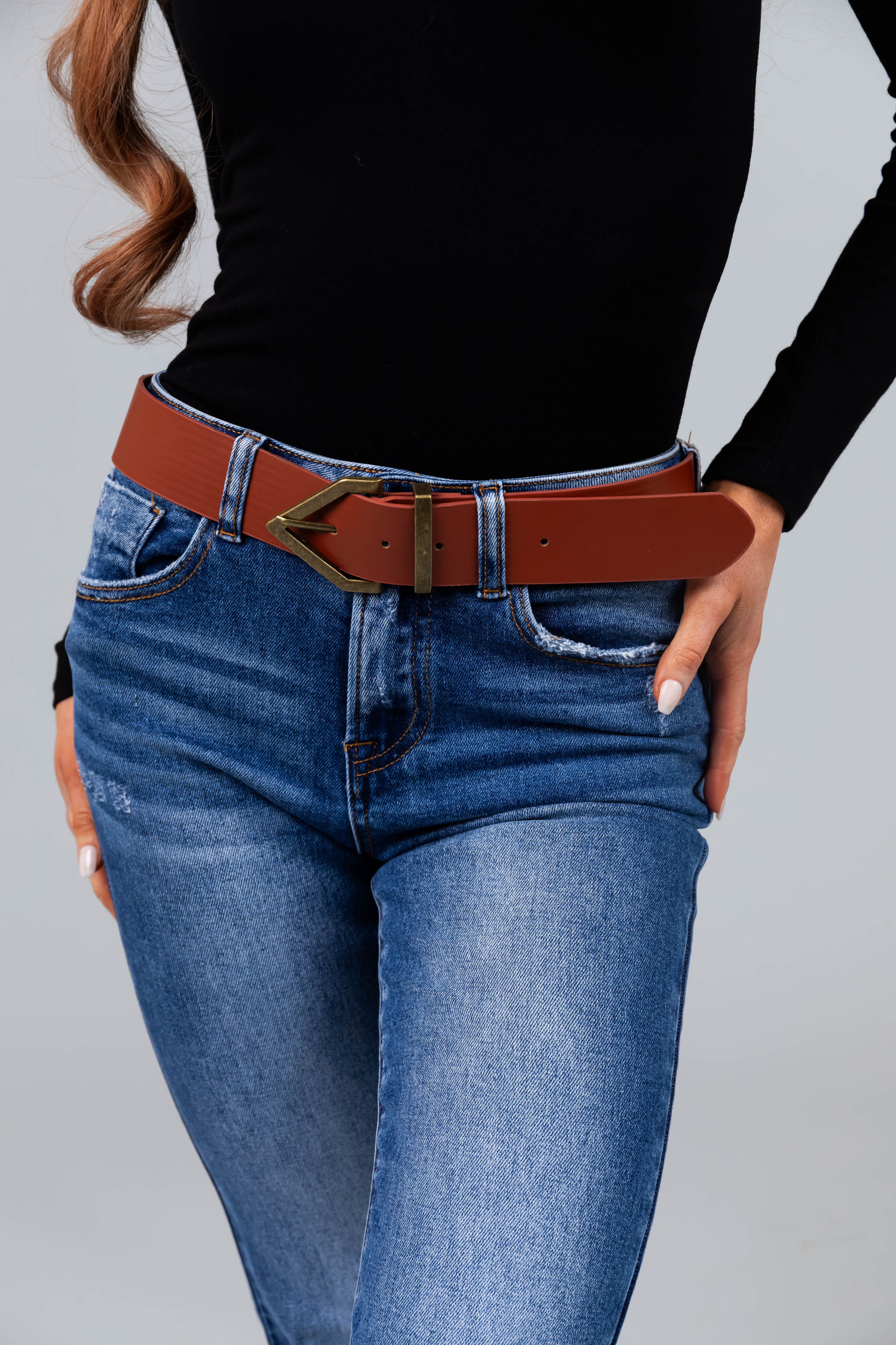 Cinnamon Diamond Pointed Buckle Belt-Newayad