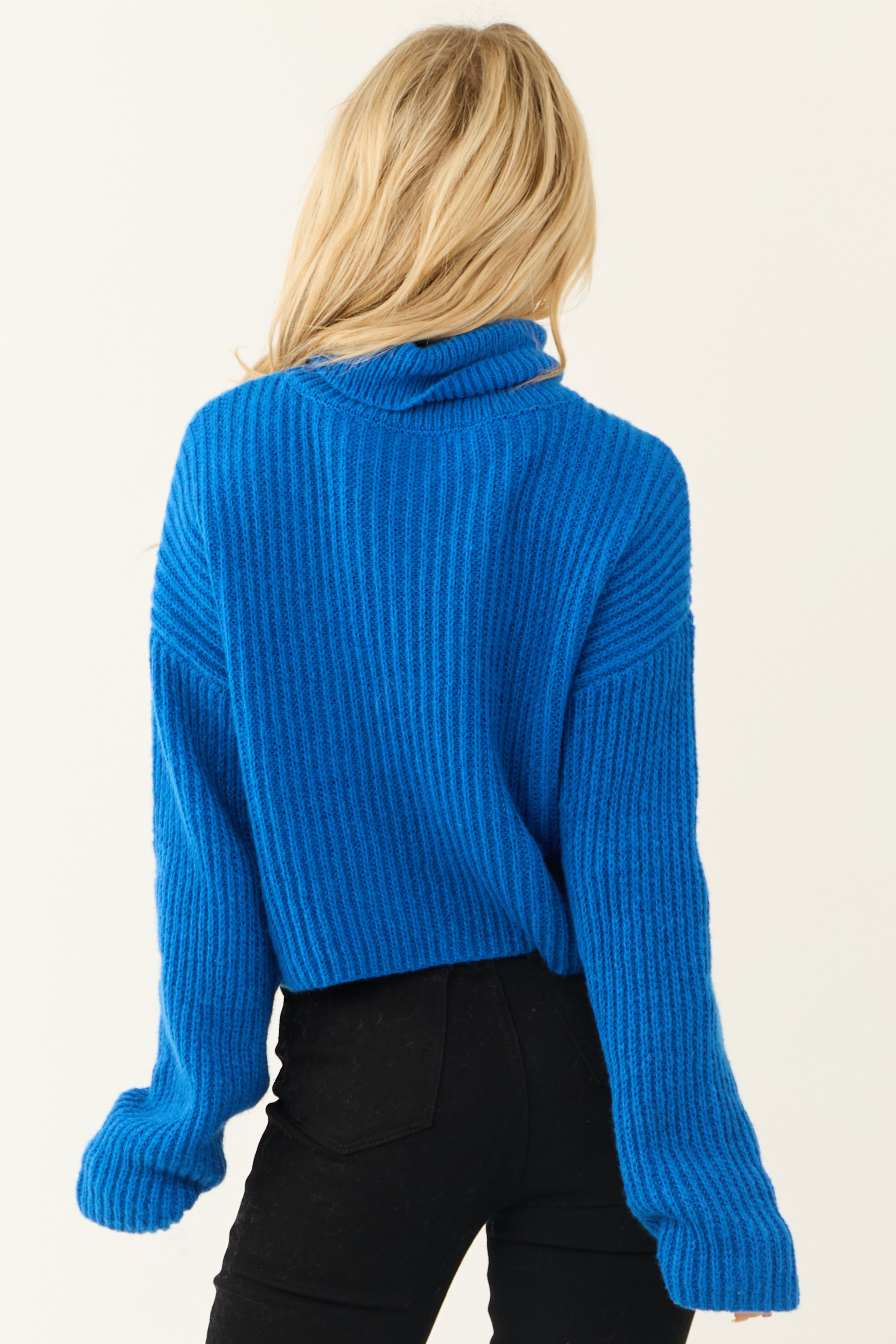 Cobalt Long Sleeve Turtleneck Chunky Sweater-Newayad