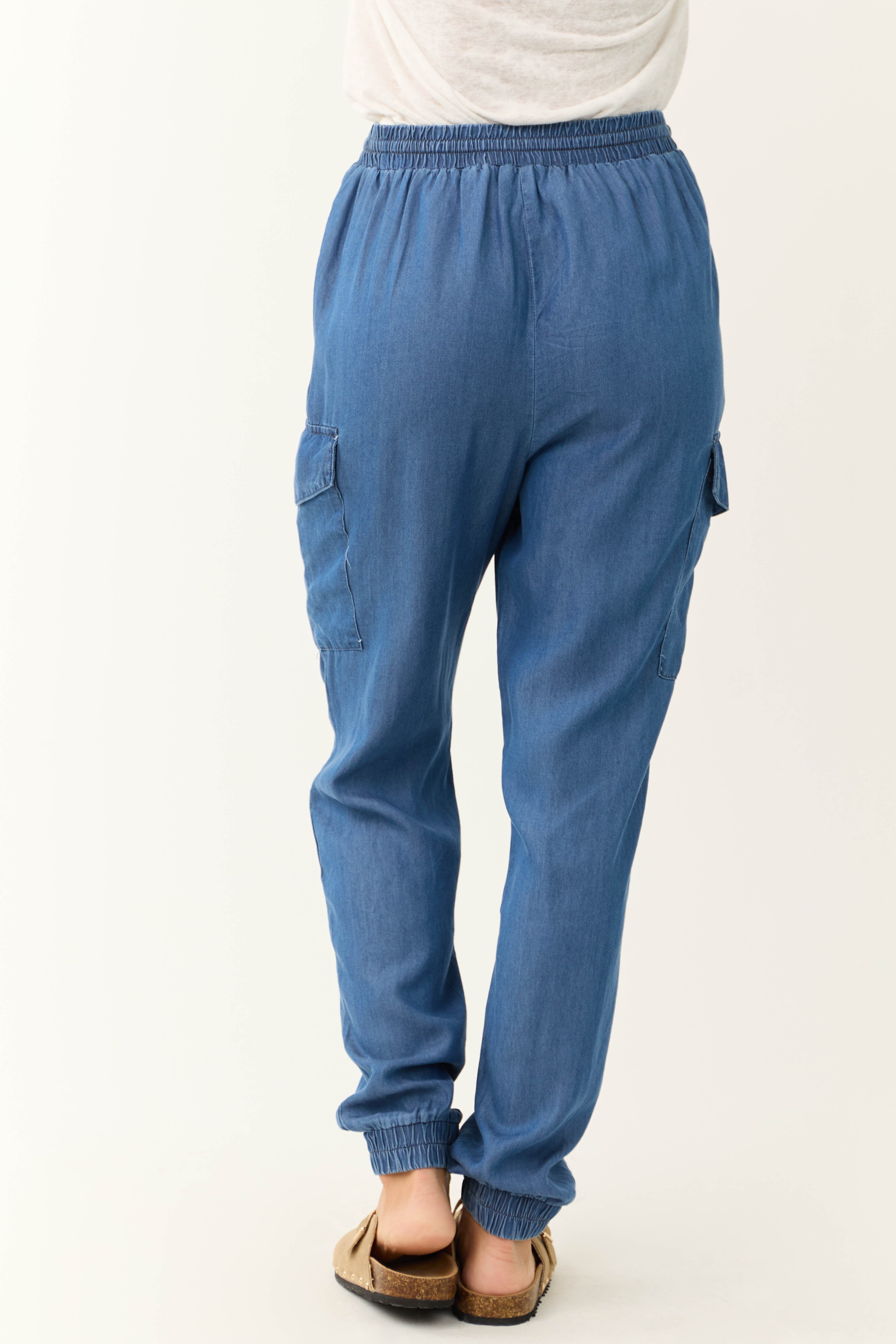 Cobalt Smocked Drawstring Waistband Joggers-Newayad