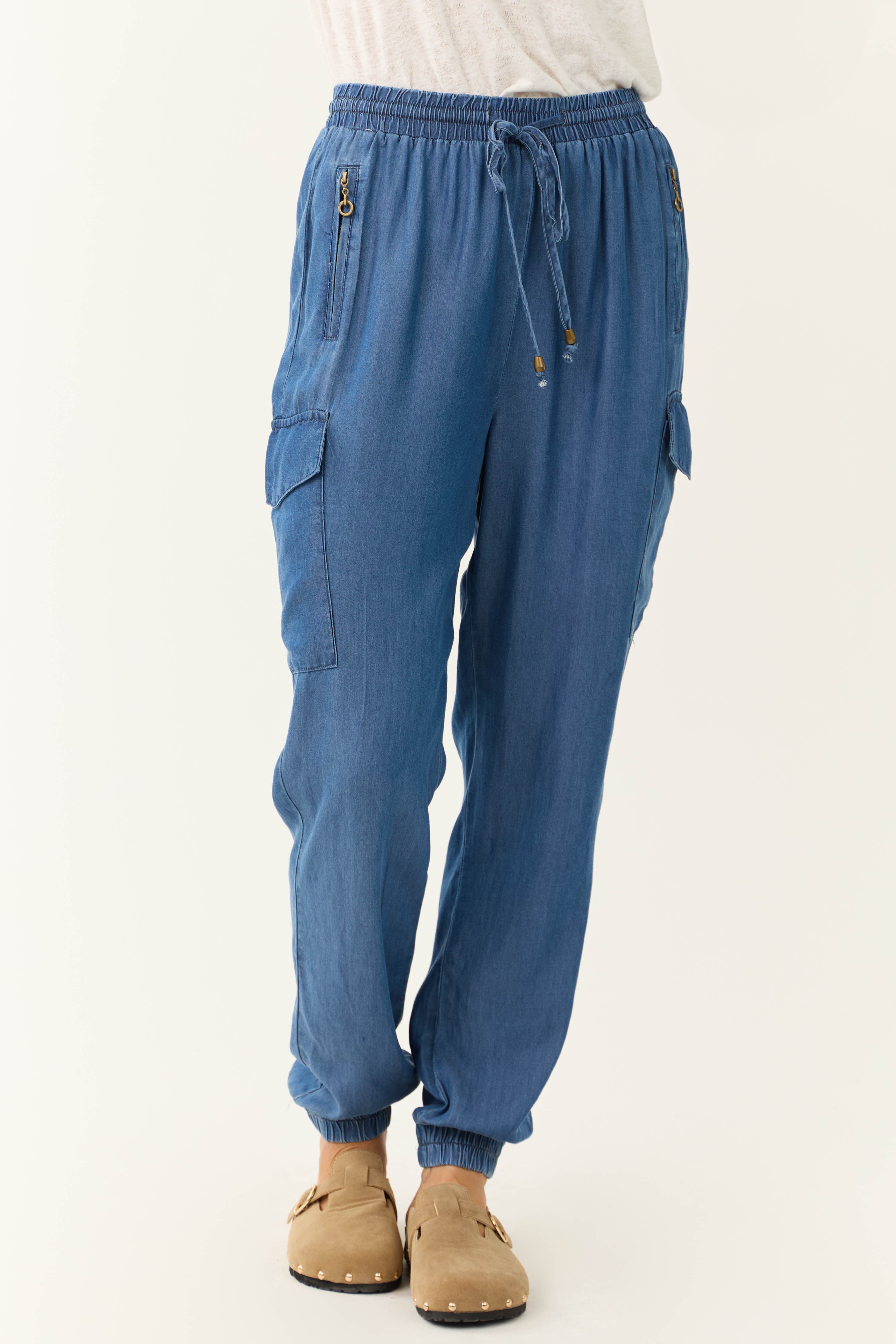 Cobalt Smocked Drawstring Waistband Joggers-Newayad