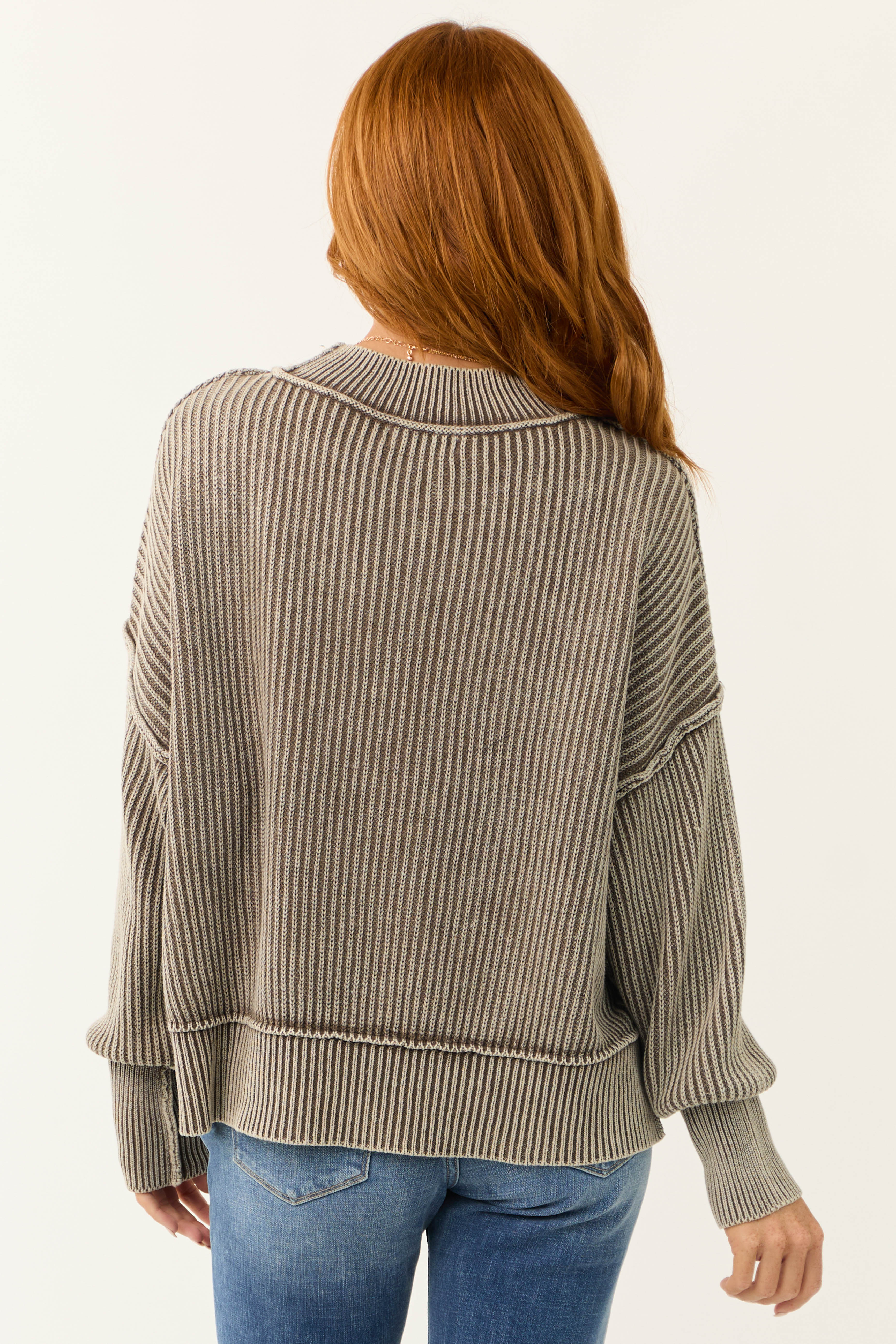 Cocoa Washed Long Sleeve Knit Sweater-Newayad