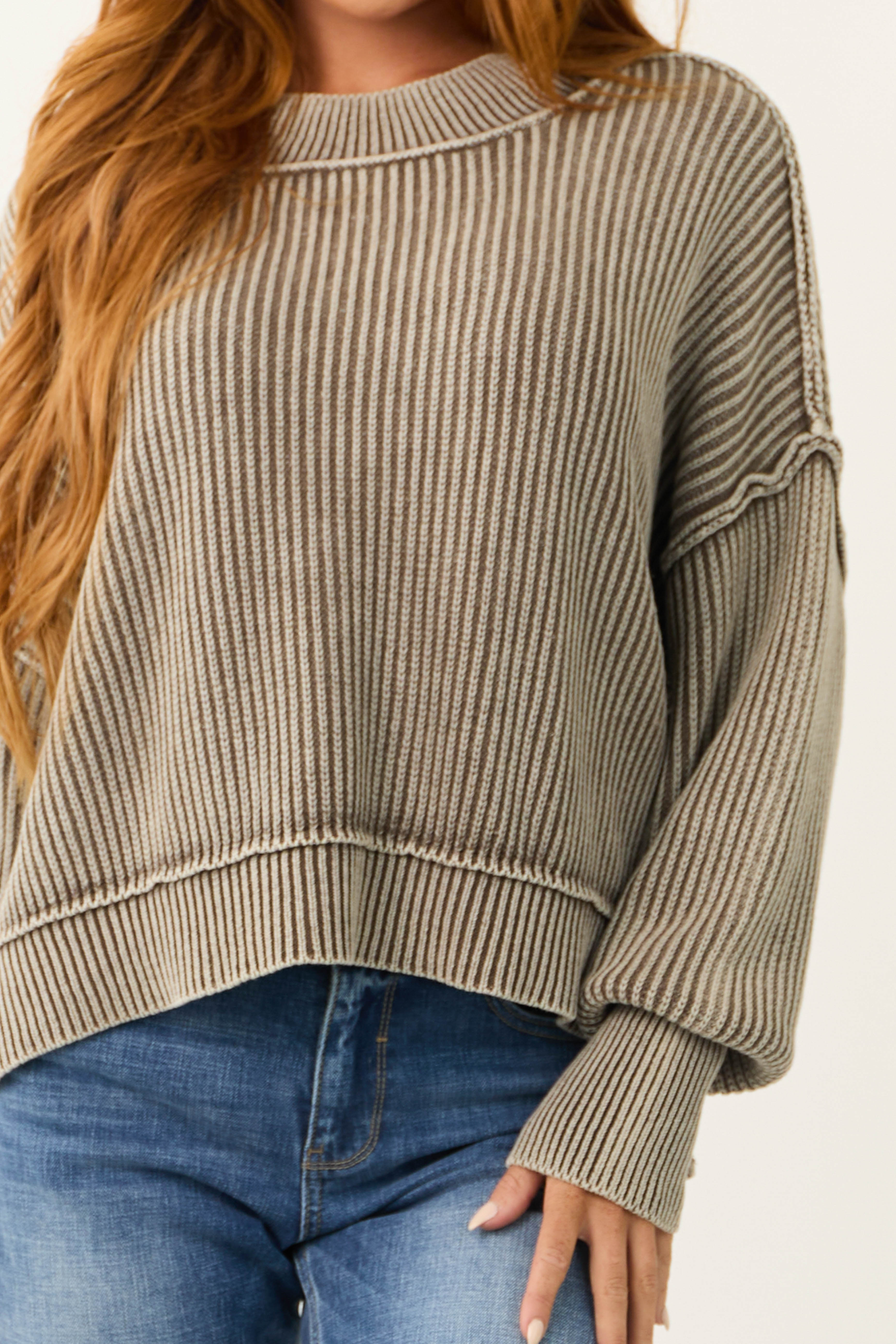 Cocoa Washed Long Sleeve Knit Sweater-Newayad