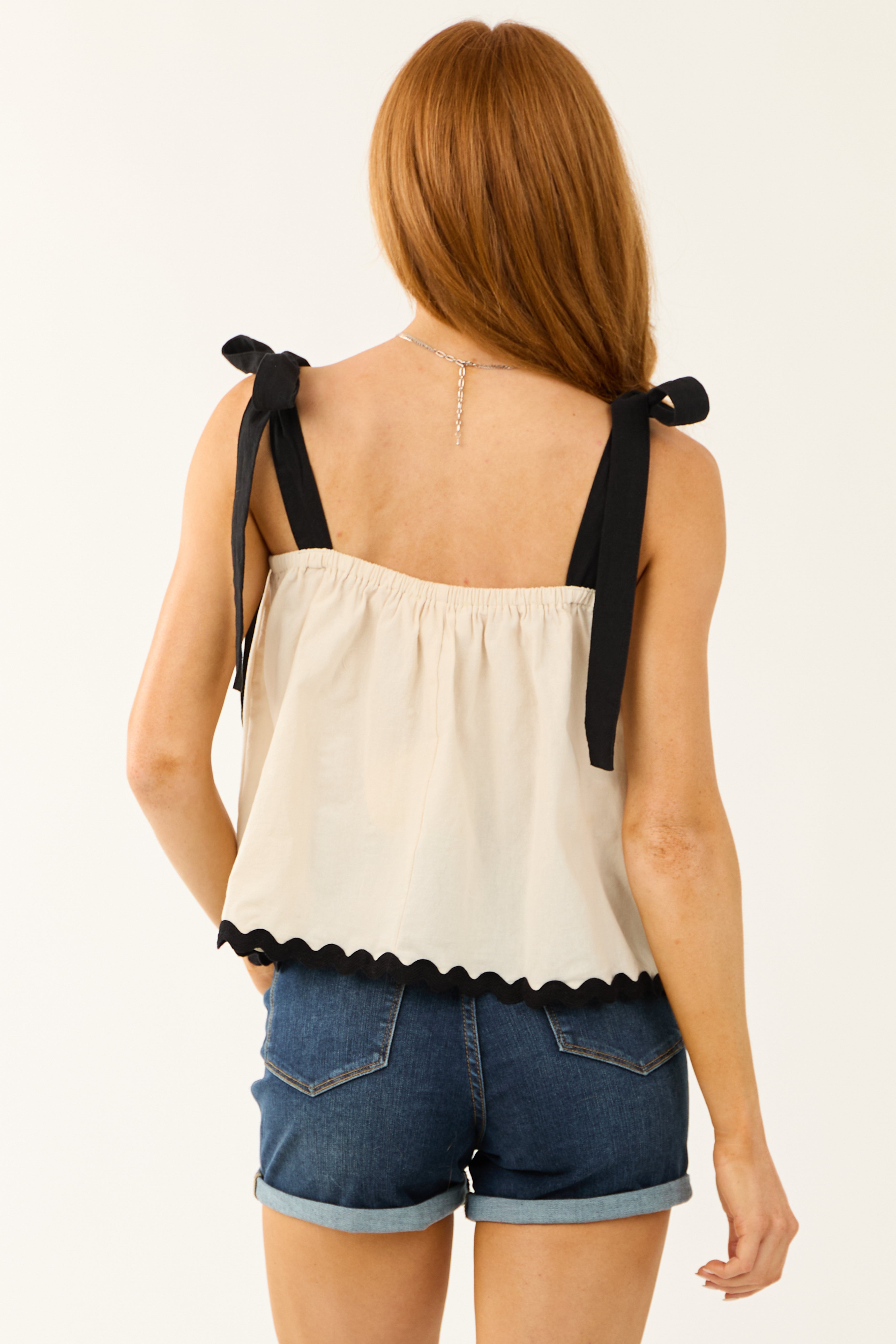 Coconut Contrast Strap Babydoll Tank Top-Newayad