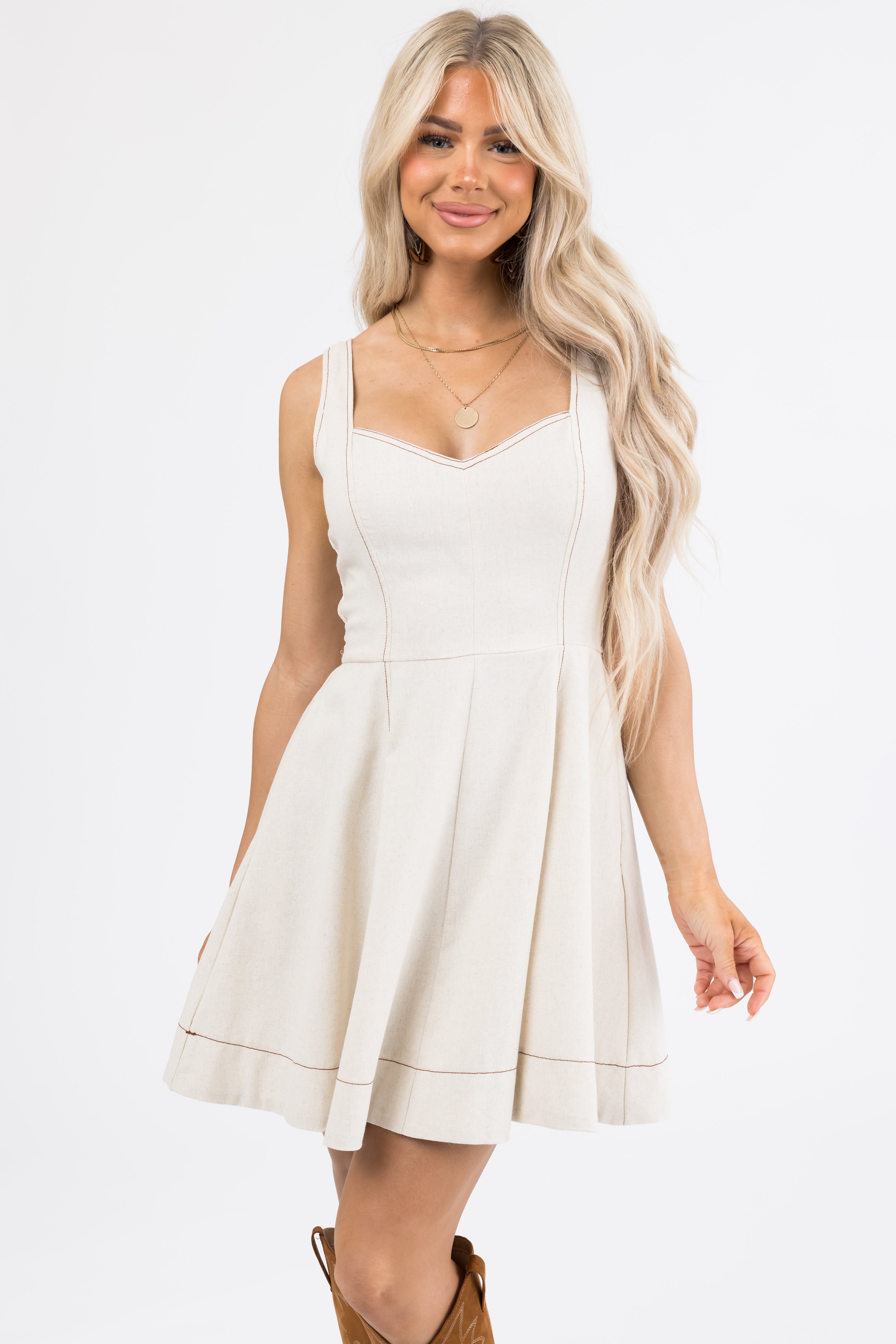 Coconut Fit and Flare Mini Dress-Newayad