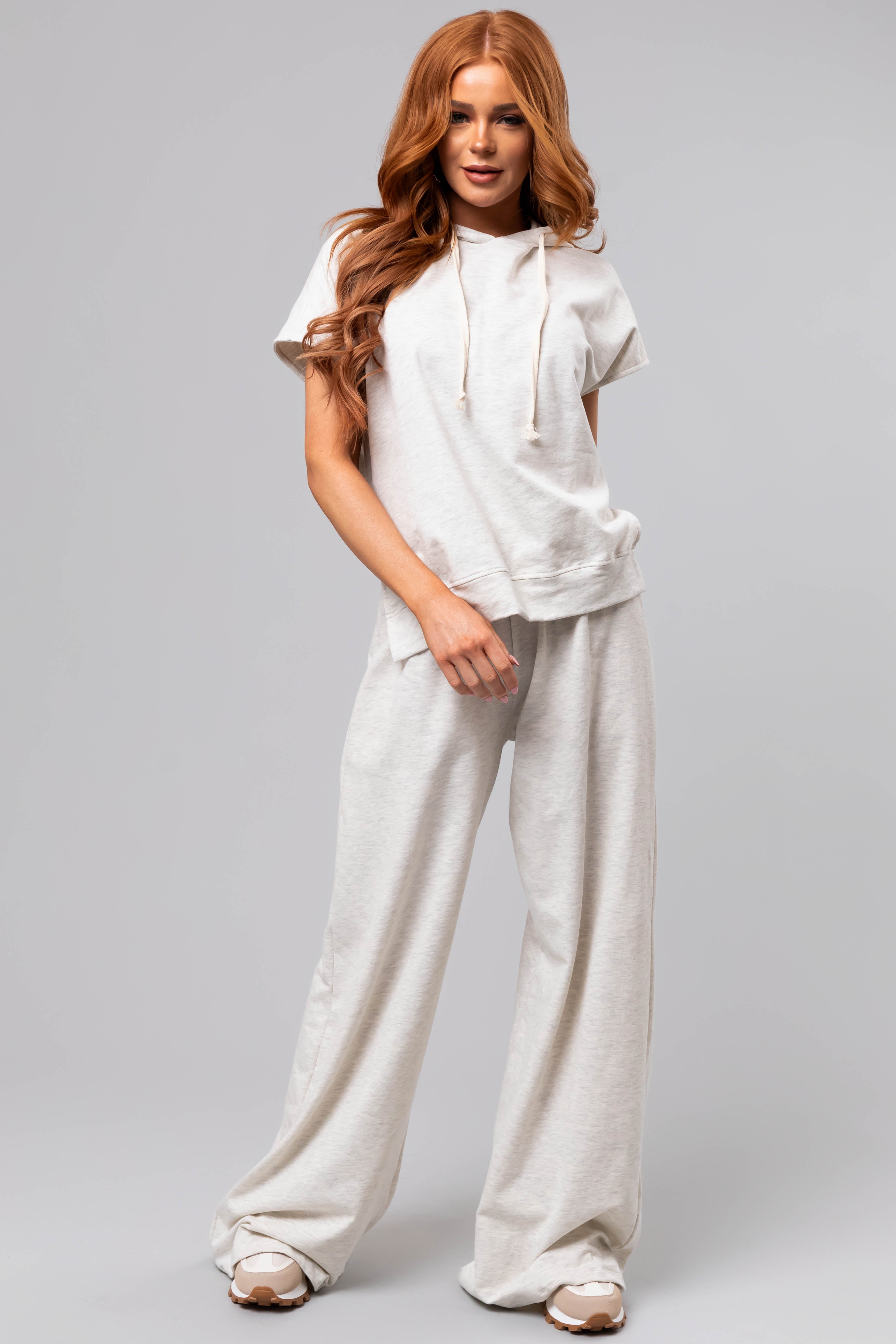 Coconut Short Sleeve Hooded Lounge Set-Newayad
