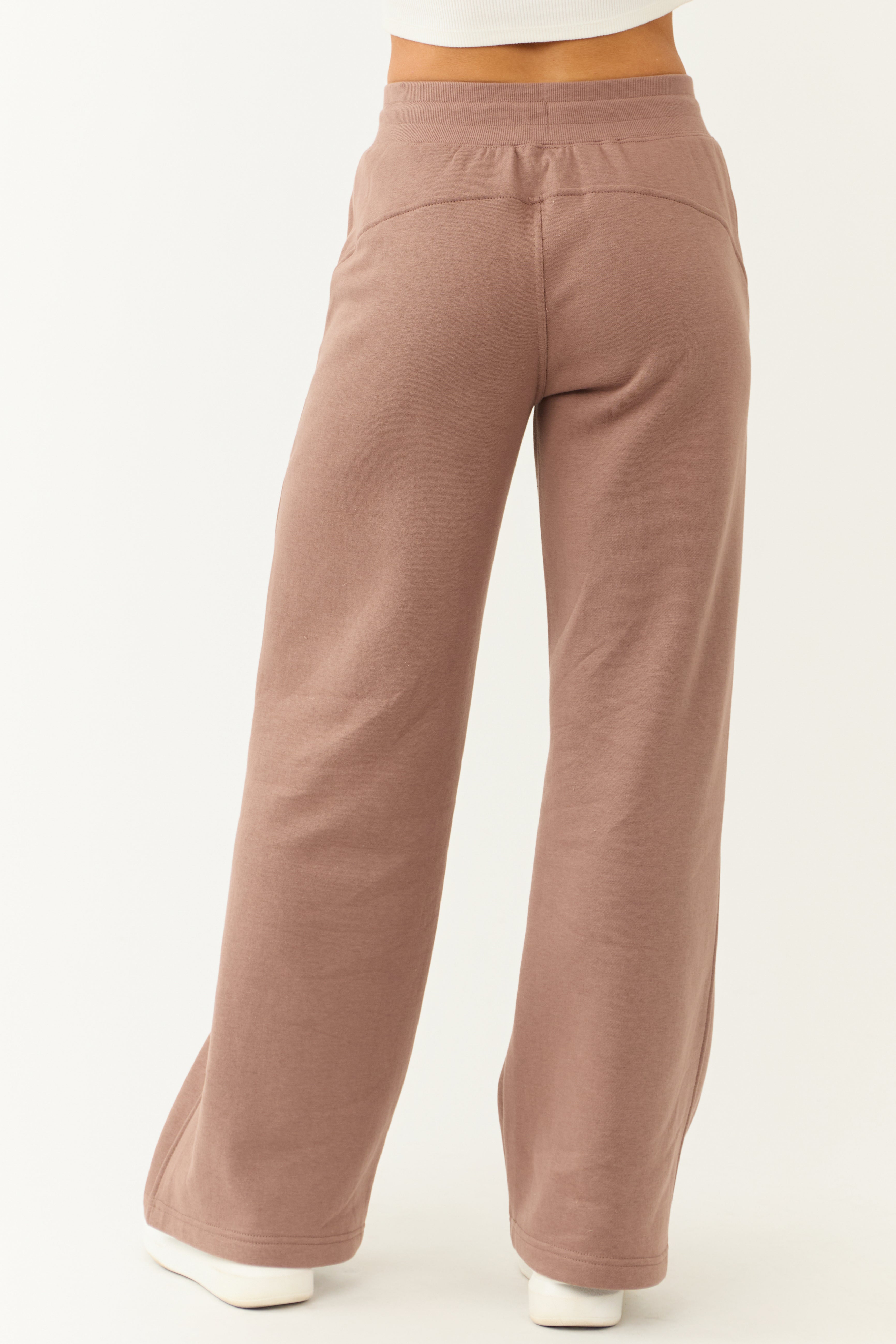 Coffee High Rise Wide Leg Sweatpants-Newayad