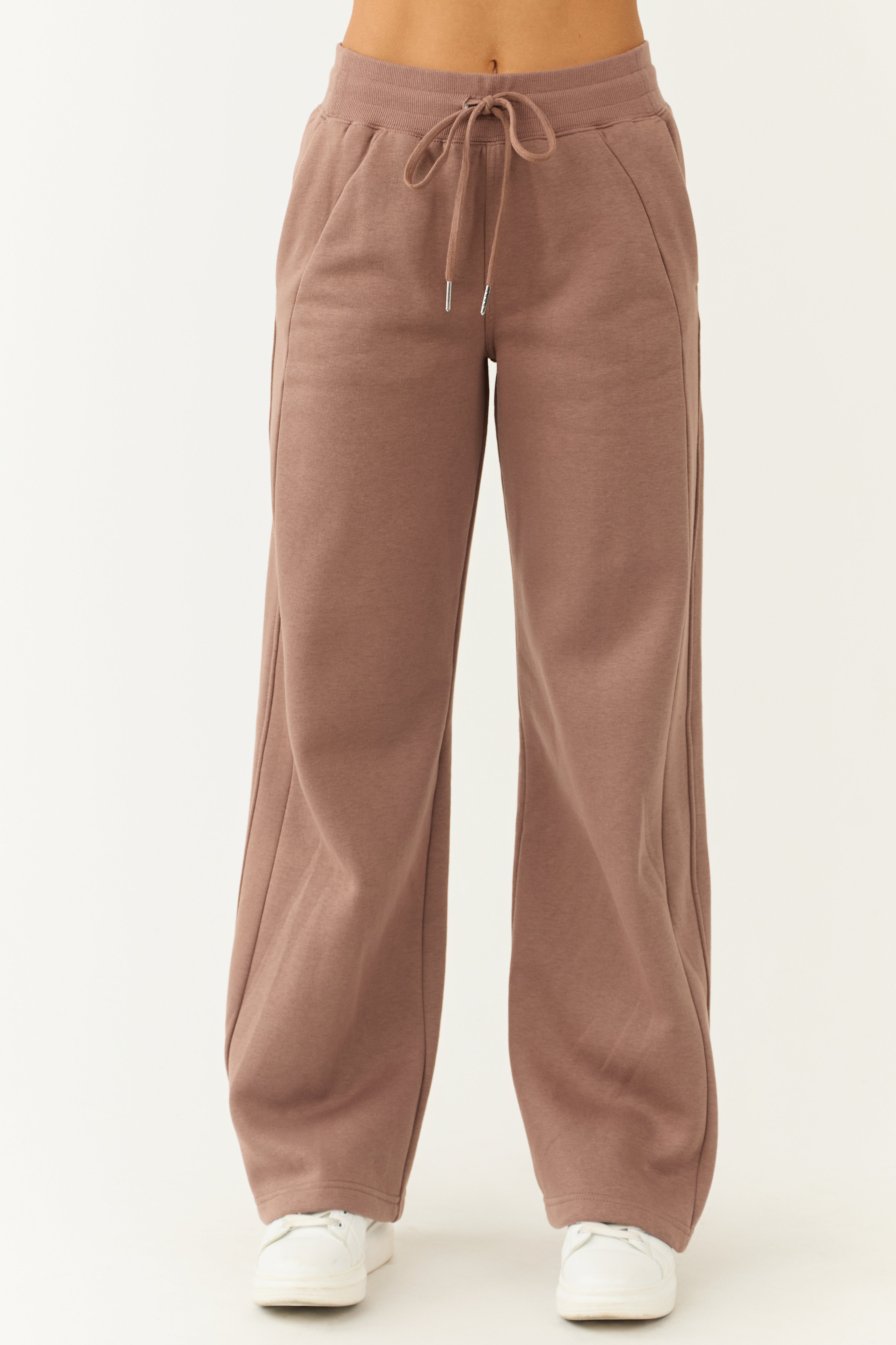Coffee High Rise Wide Leg Sweatpants-Newayad