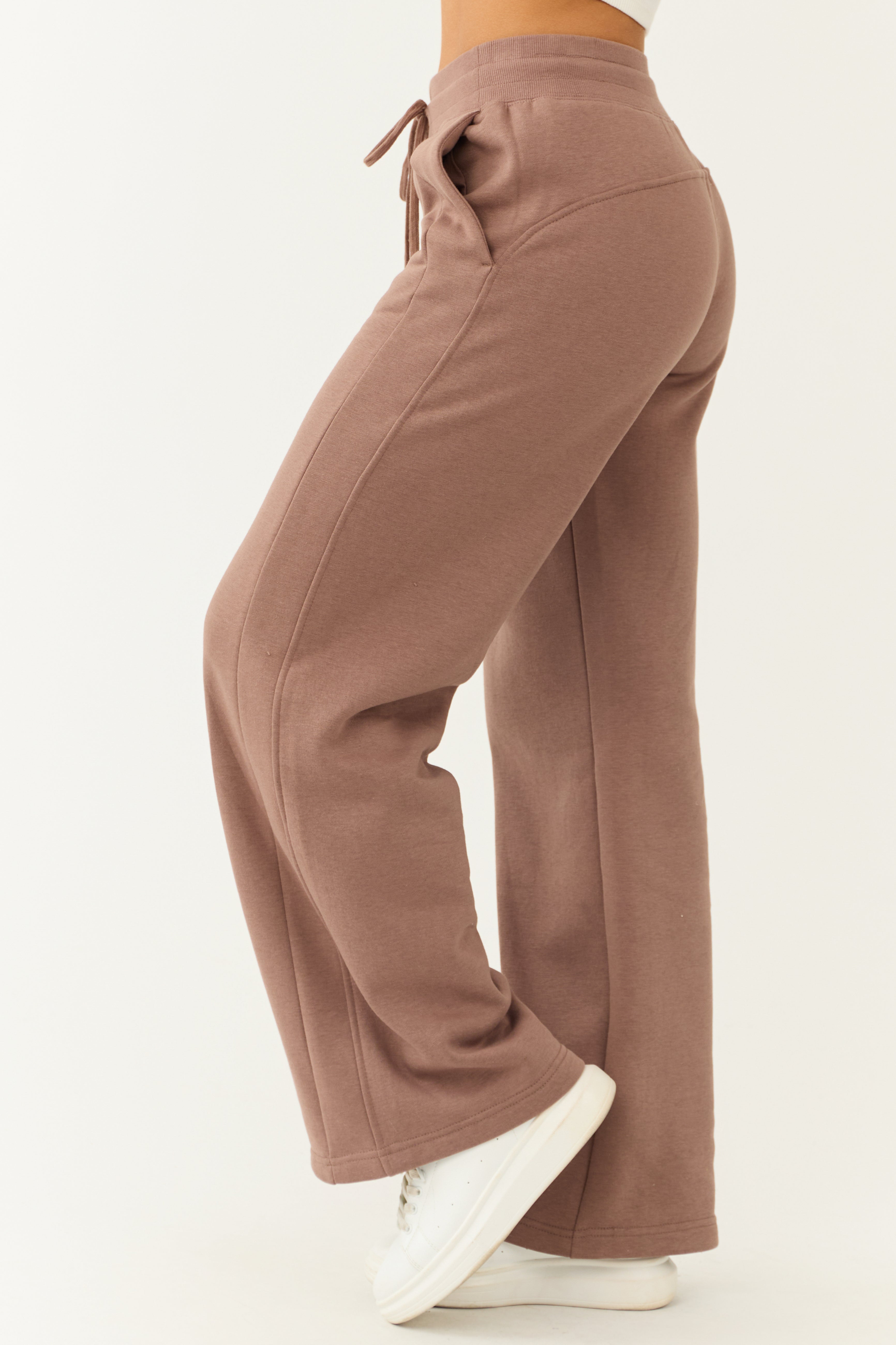 Coffee High Rise Wide Leg Sweatpants-Newayad