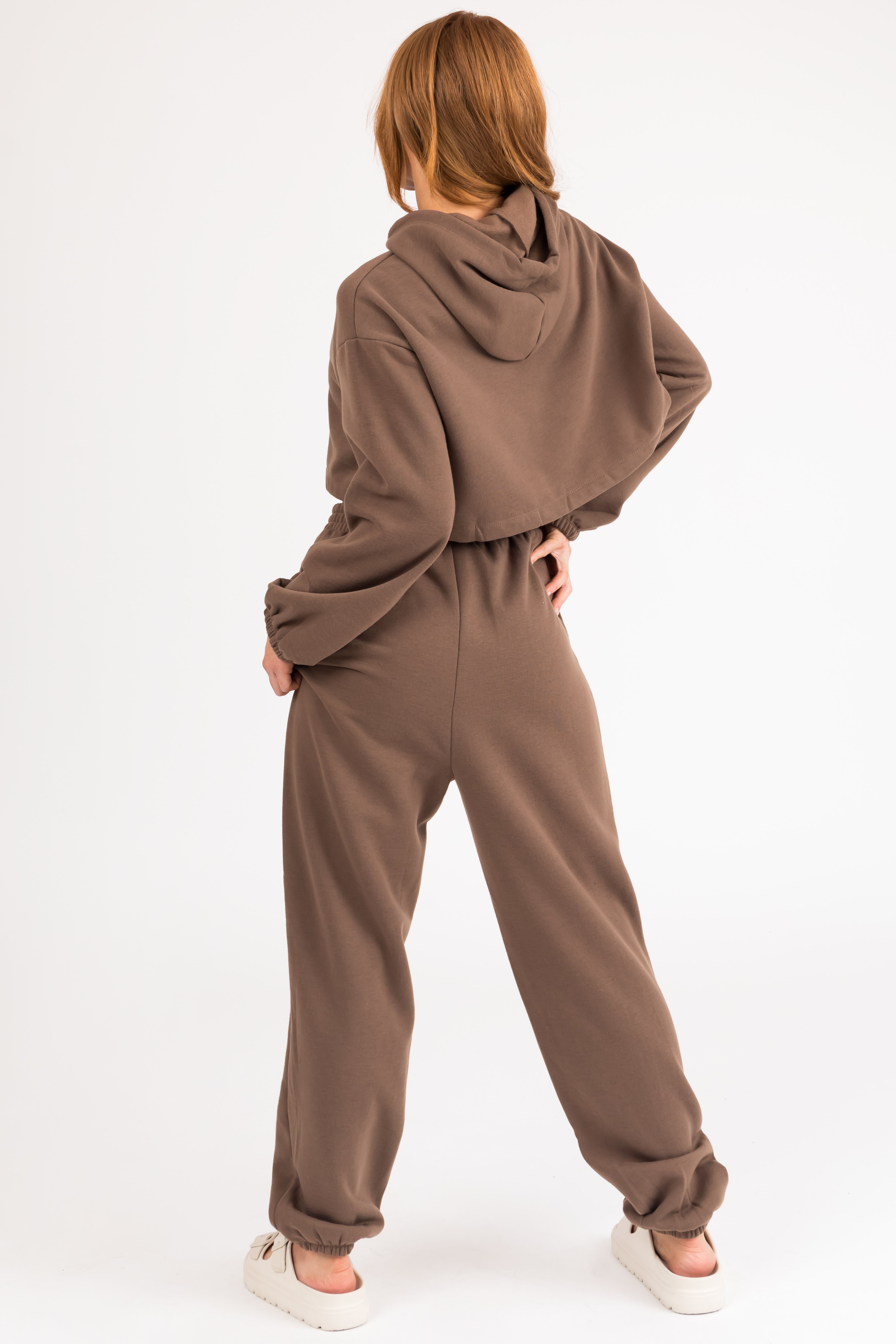 Coffee Long Sleeve Crop Top and Jogger Set-Newayad