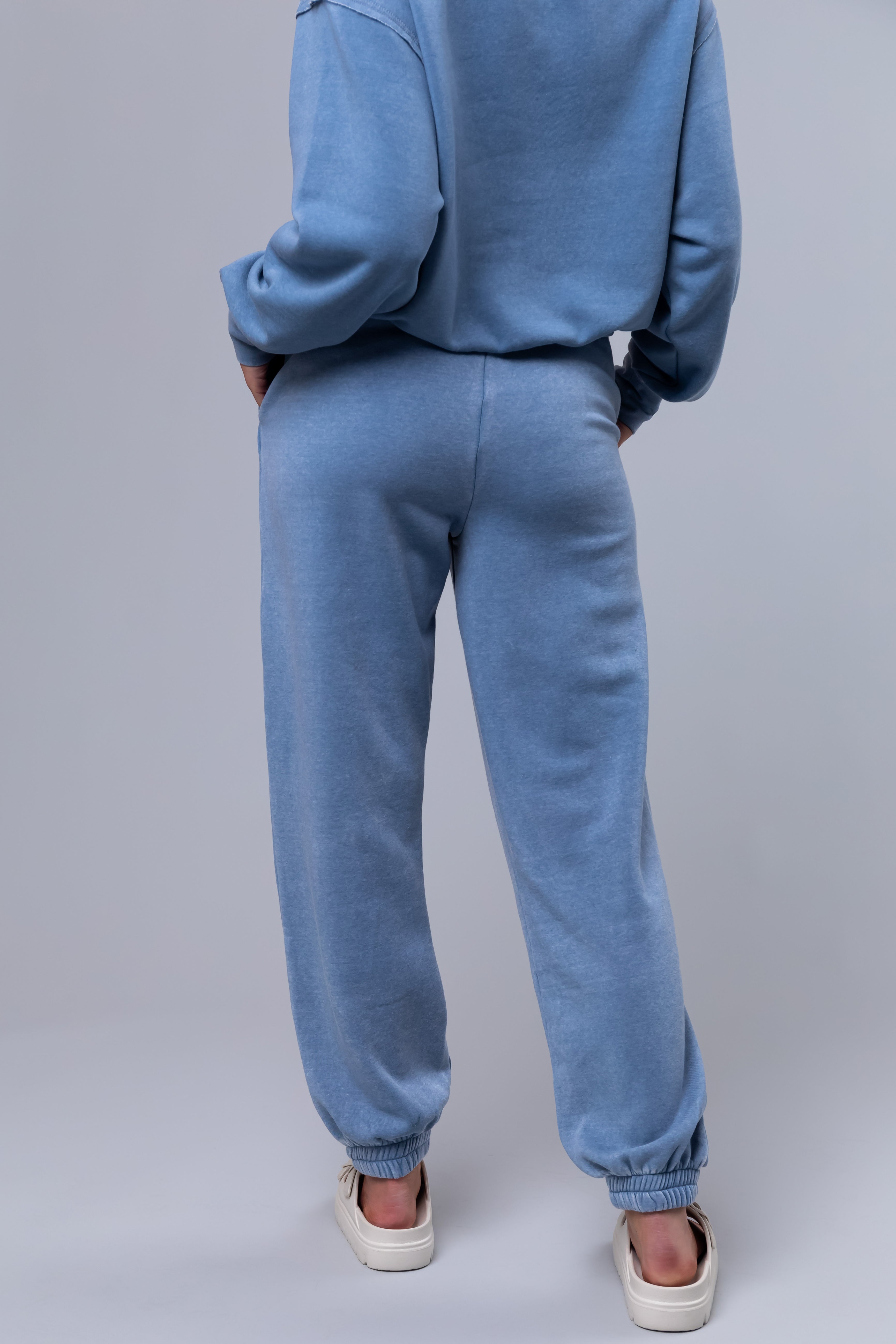 Cornflower Washed High Rise Drawstring Joggers-Newayad