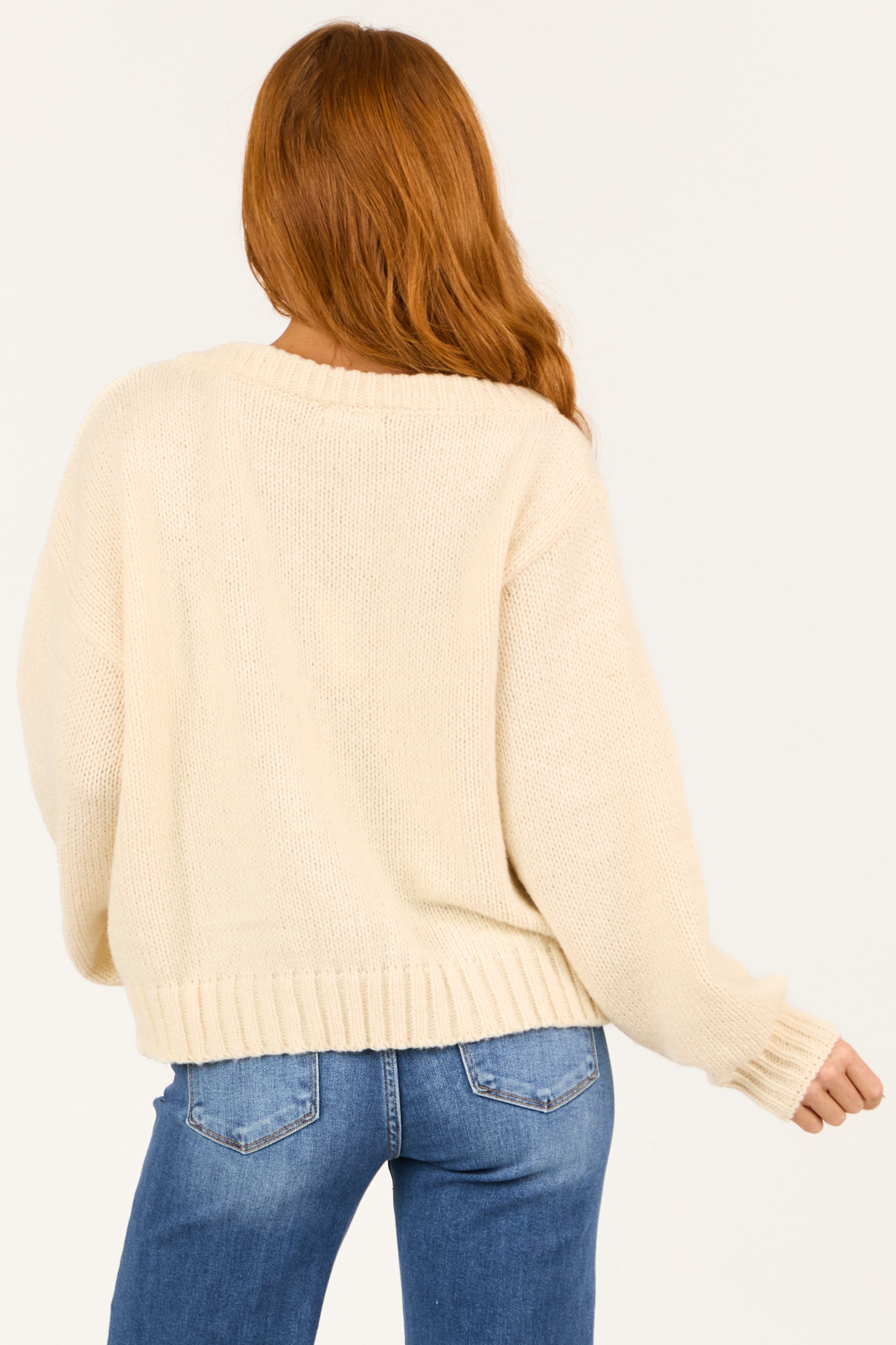 Cream American Flag Boatneck Thick Knit Sweater-Newayad