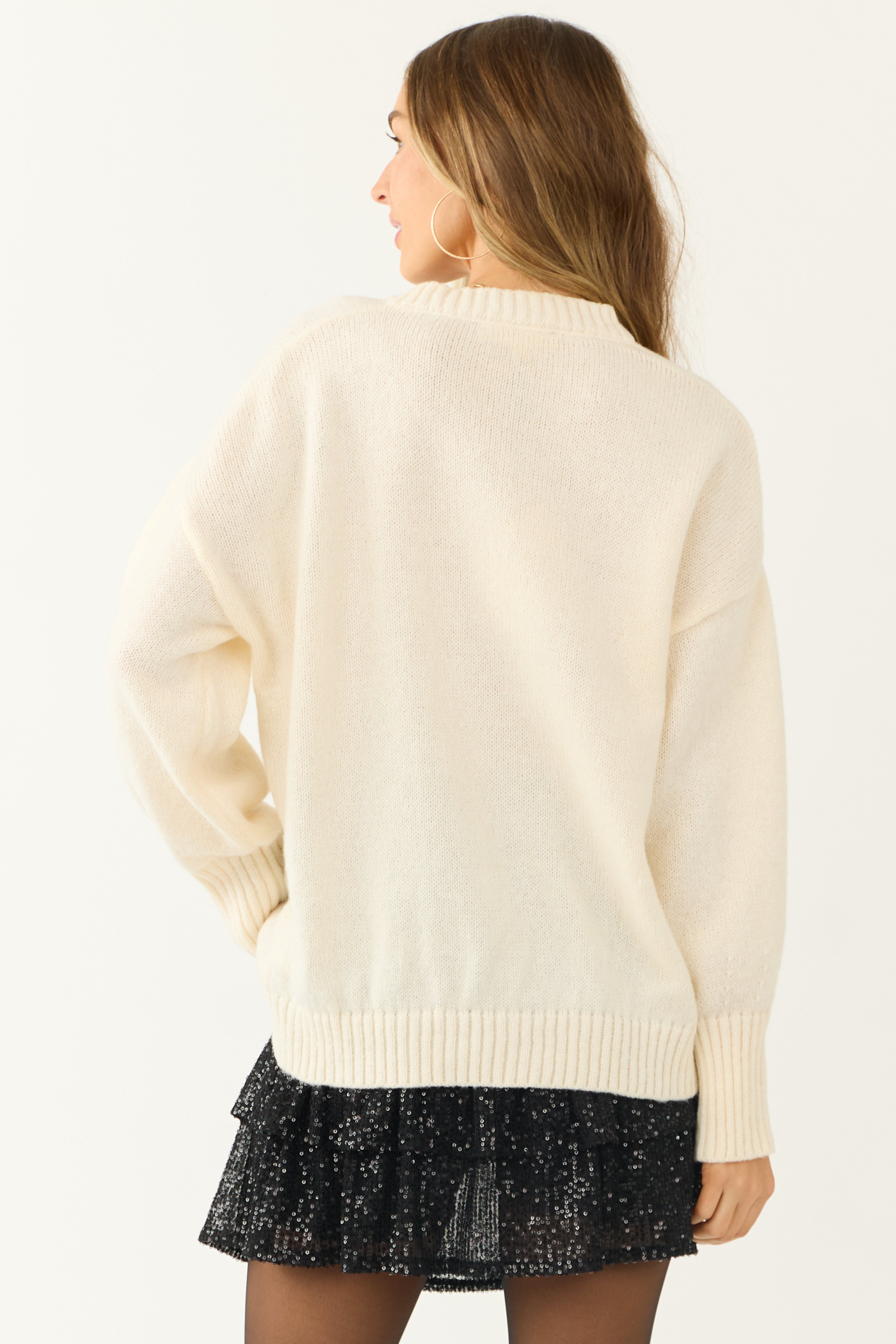 Cream Christmas Lights Sequin Detail Sweater-Newayad