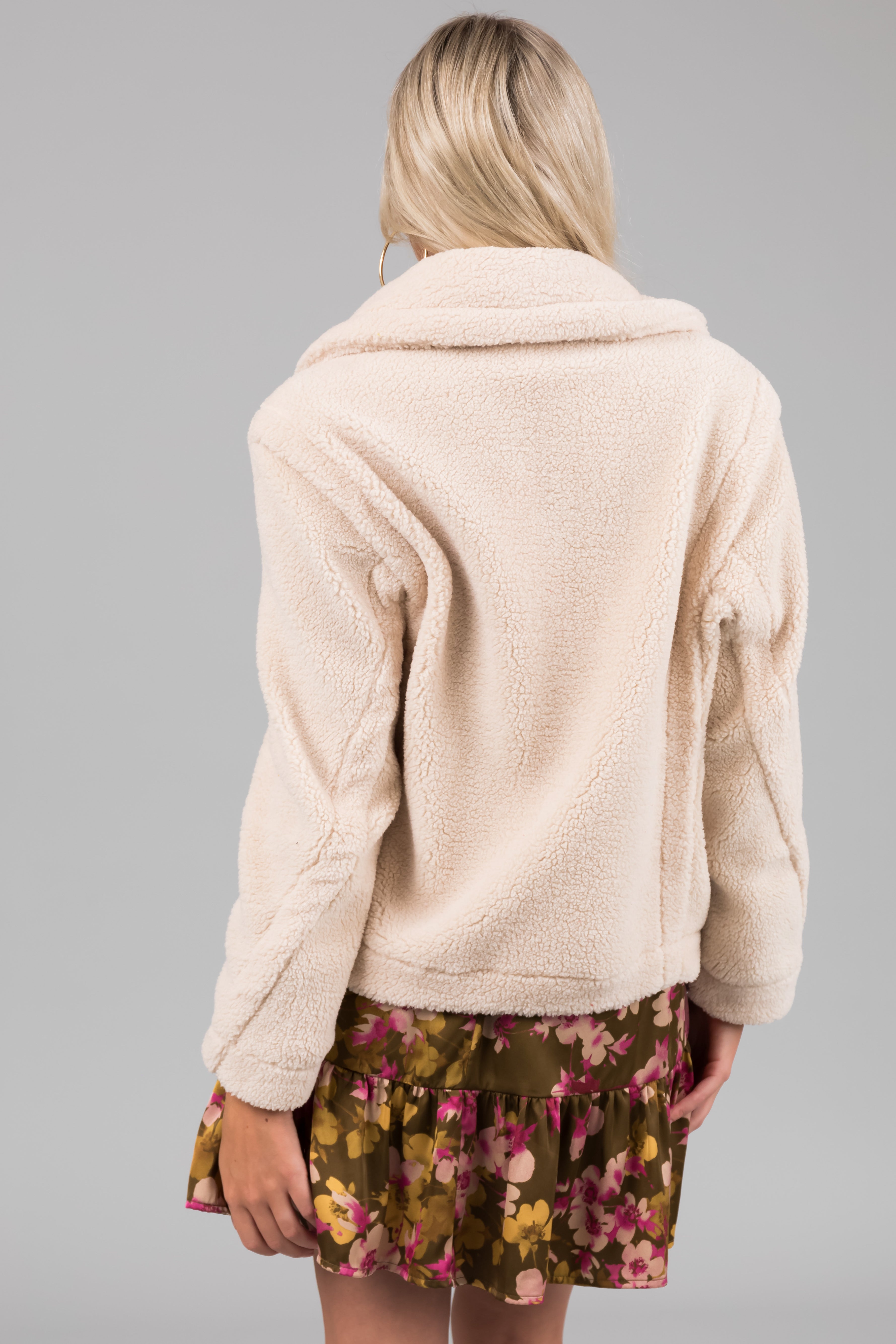 Cream Double Button Teddy Jacket-Newayad